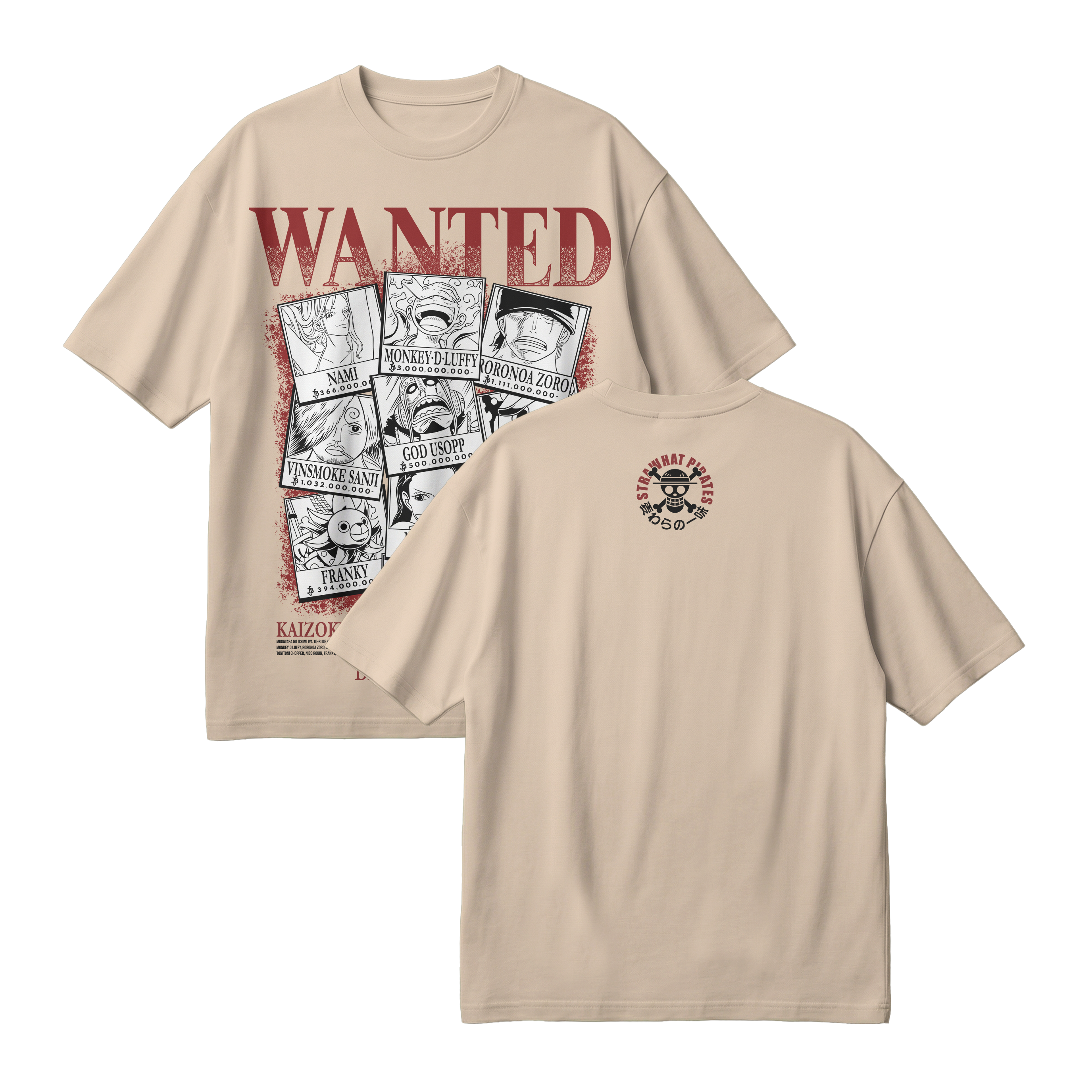 Anime One Piece Wanted Mugiwara Crew Oversized T-Shirt - RZM008