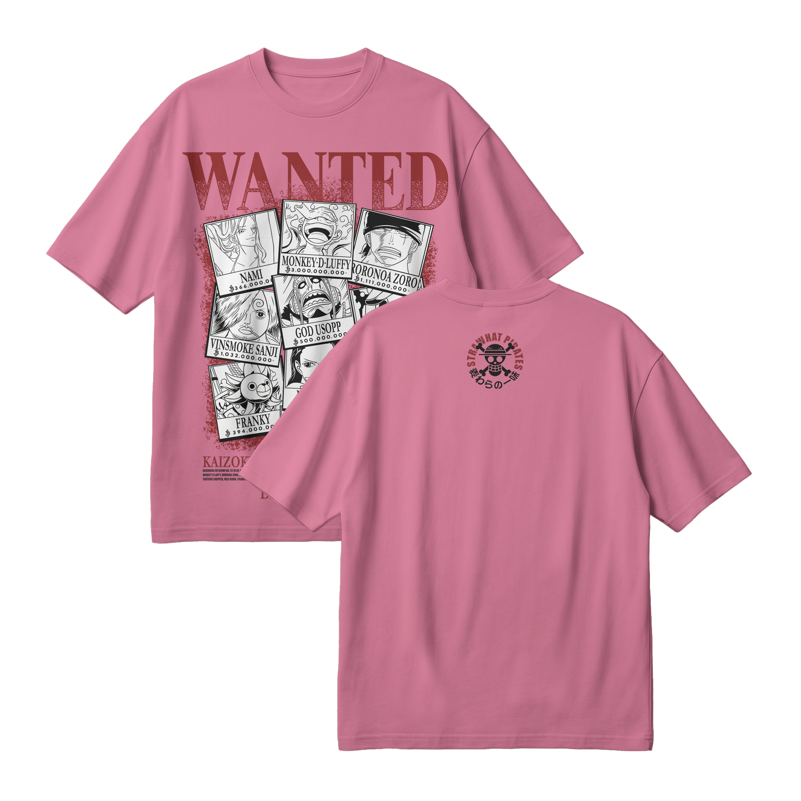 Anime One Piece Wanted Mugiwara Crew Oversized T-Shirt - RZM008
