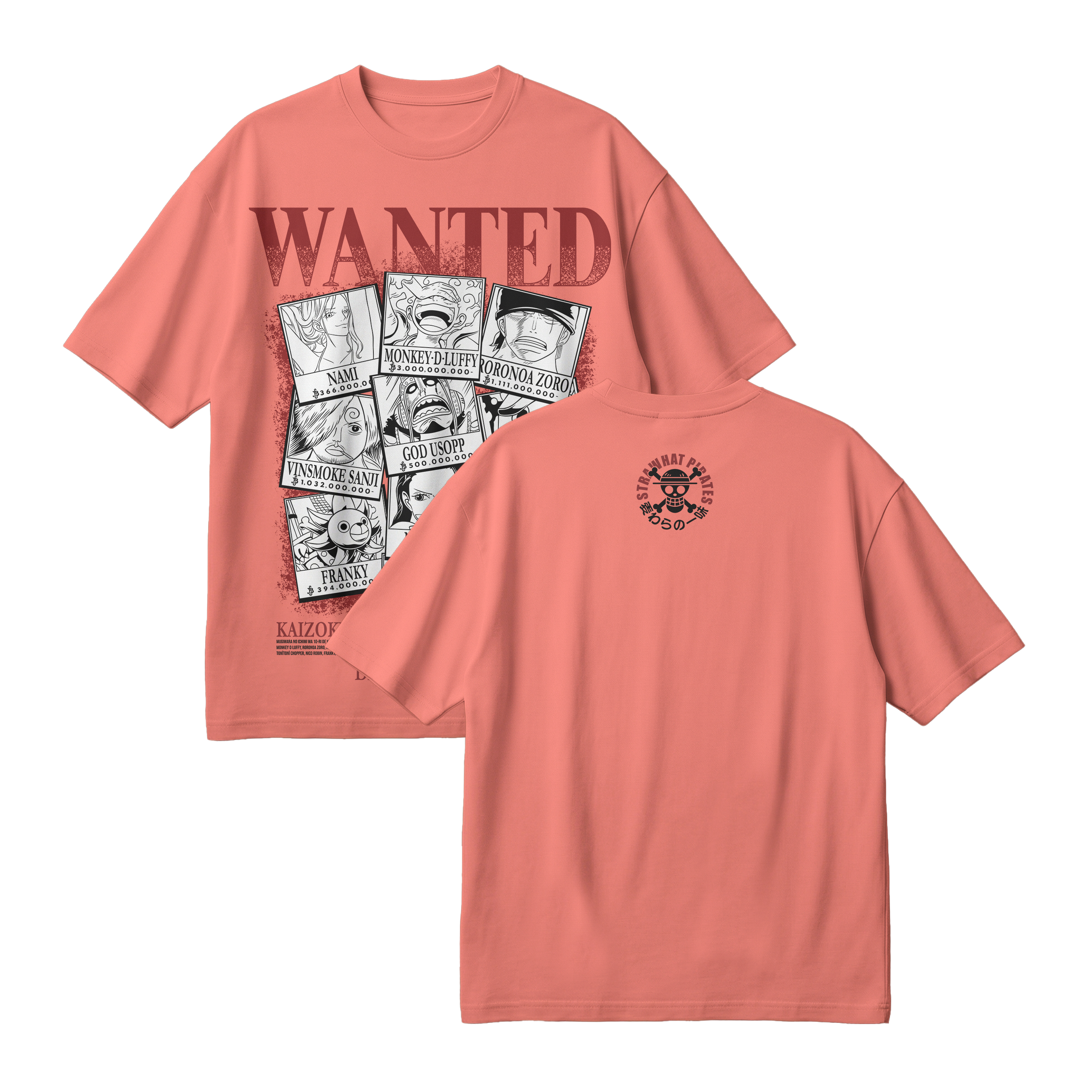 Anime One Piece Wanted Mugiwara Crew Oversized T-Shirt - RZM008