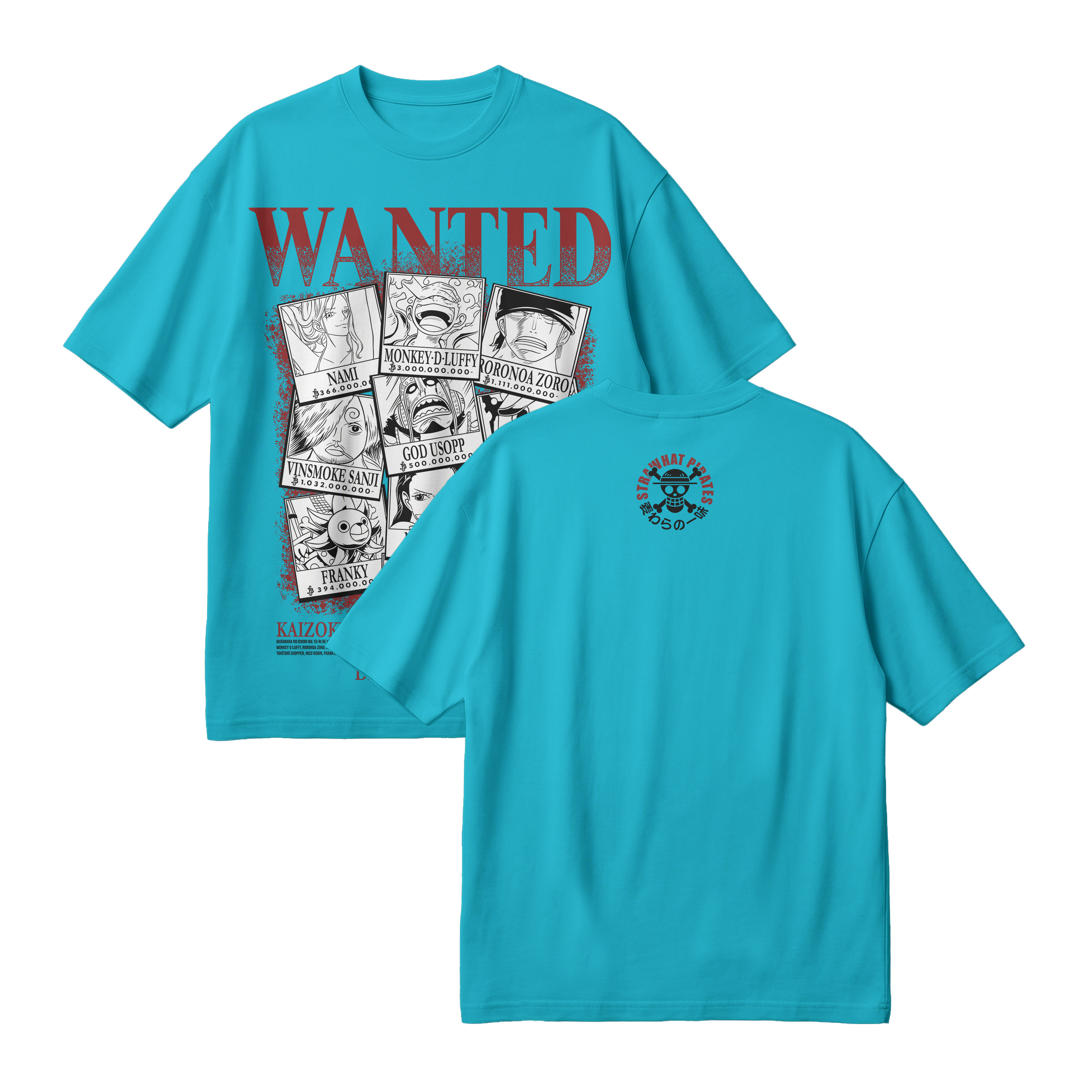 Anime One Piece Wanted Mugiwara Crew Oversized T-Shirt - RZM008