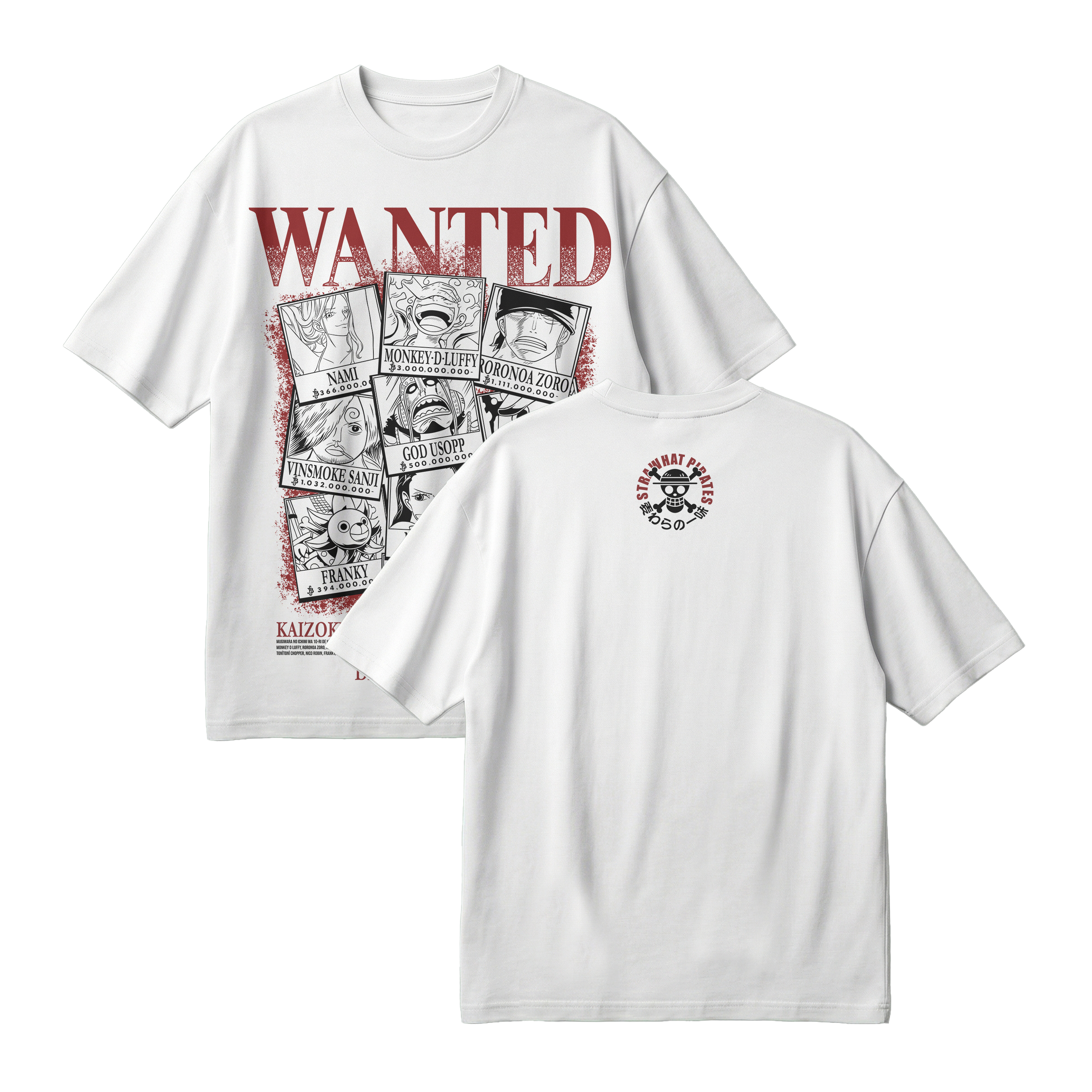 Anime One Piece Wanted Mugiwara Crew Oversized T-Shirt - RZM008