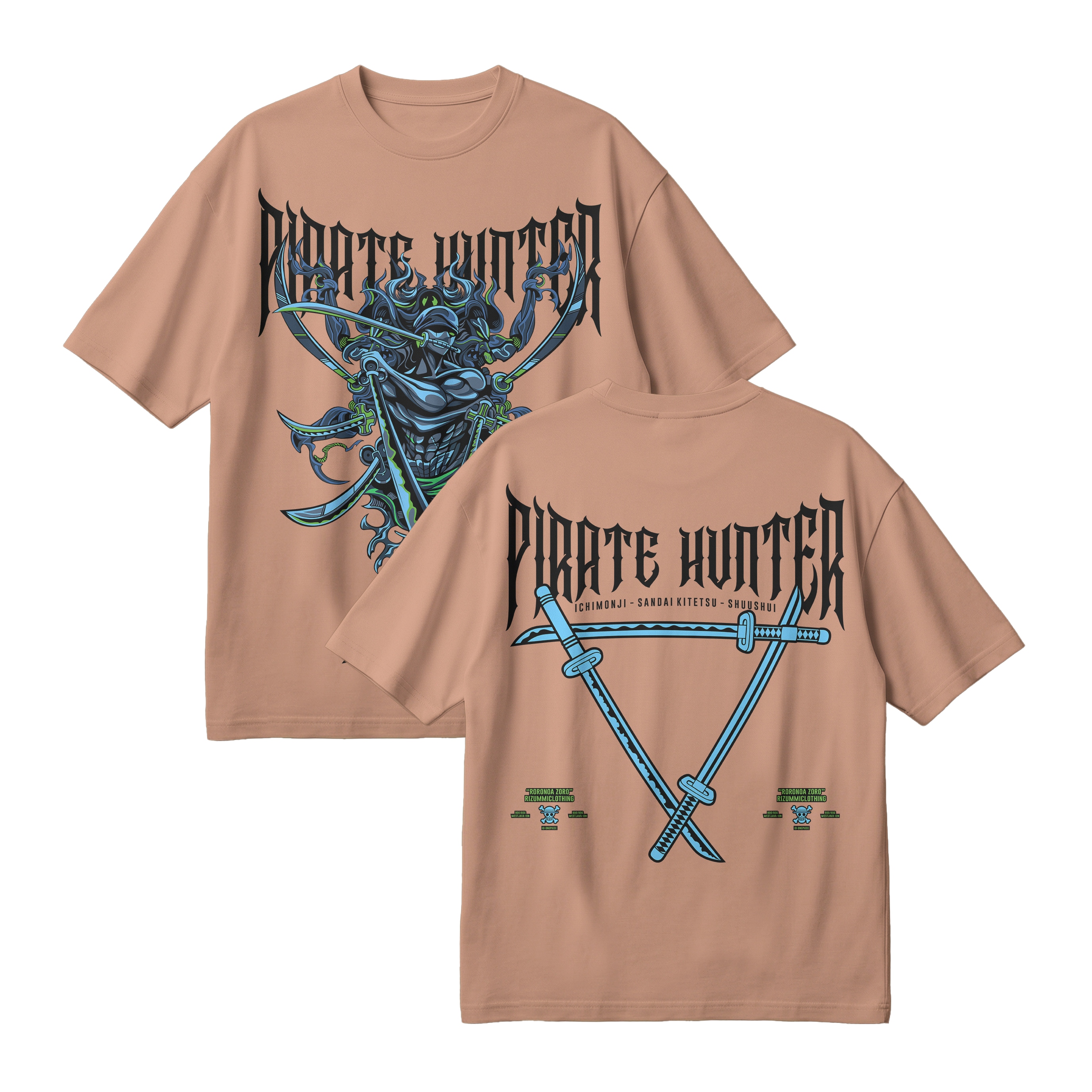 Anime One Piece Roronoa Zoro Pirates Hunter Oversized T-Shirt - RZM010
