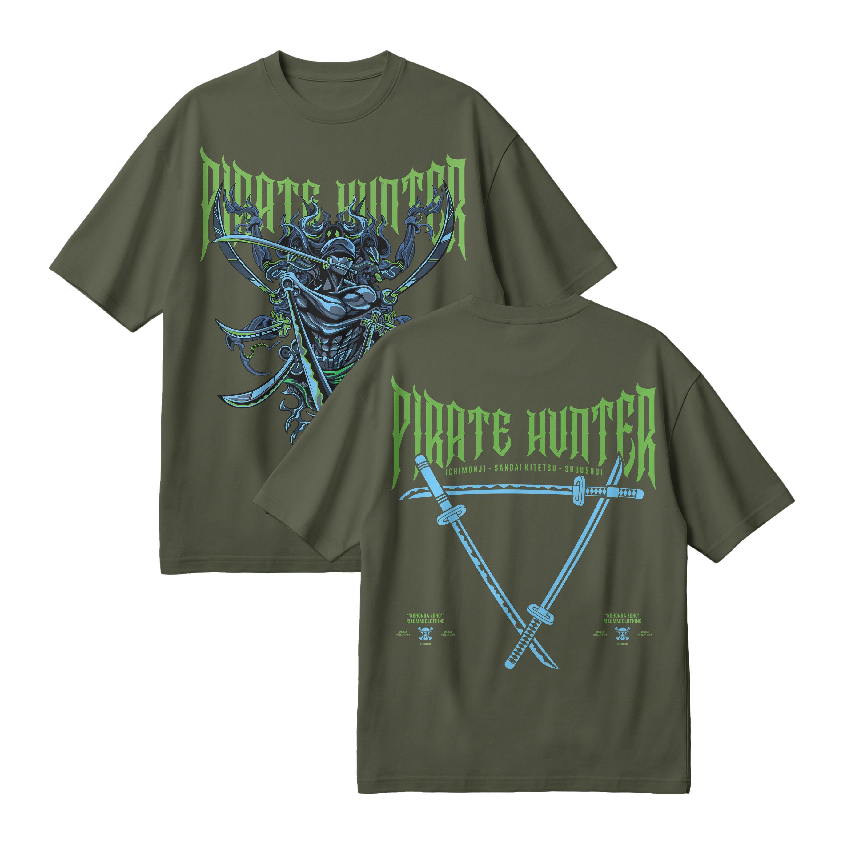 Anime One Piece Roronoa Zoro Pirates Hunter Oversized T-Shirt - RZM010