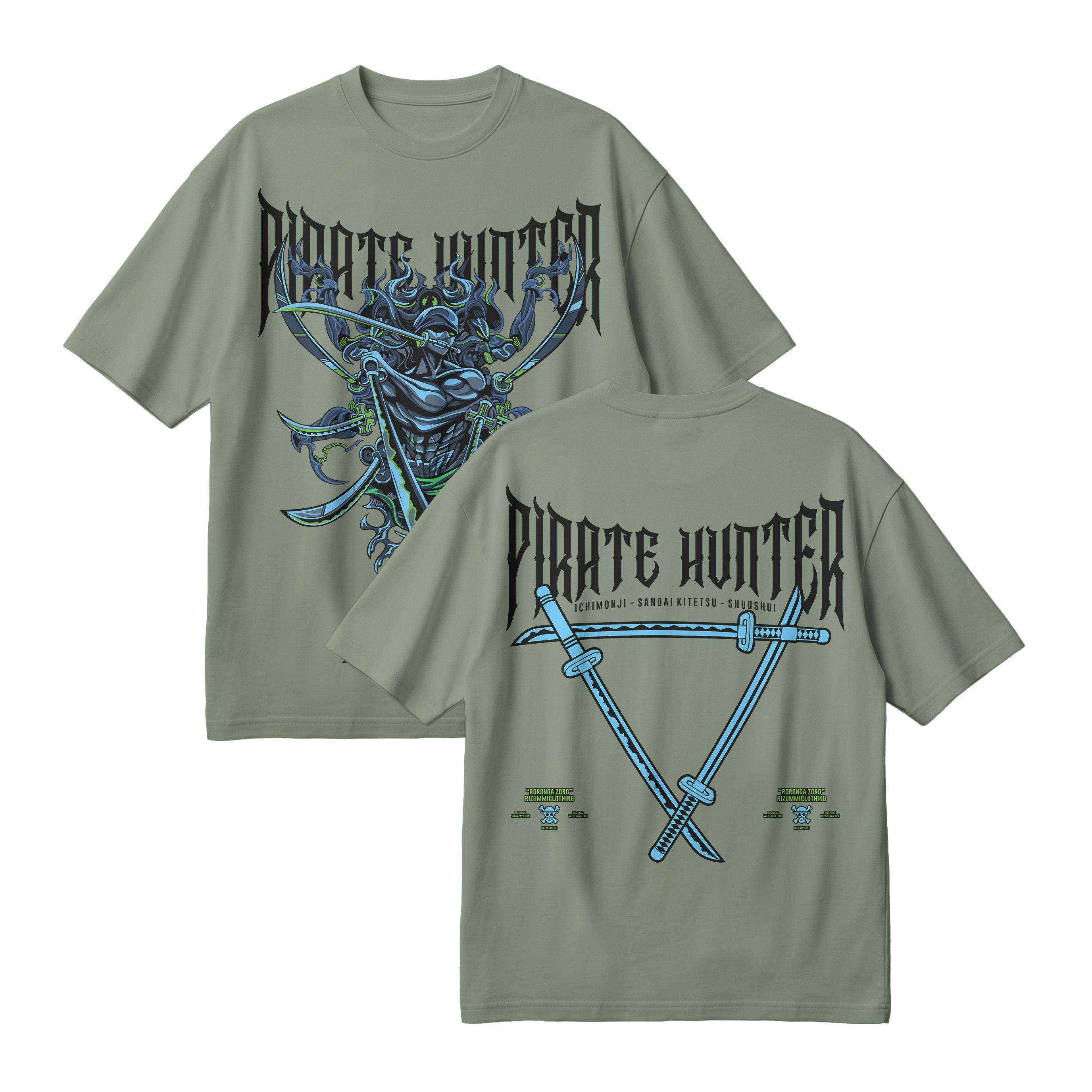 Anime One Piece Roronoa Zoro Pirates Hunter Oversized T-Shirt - RZM010