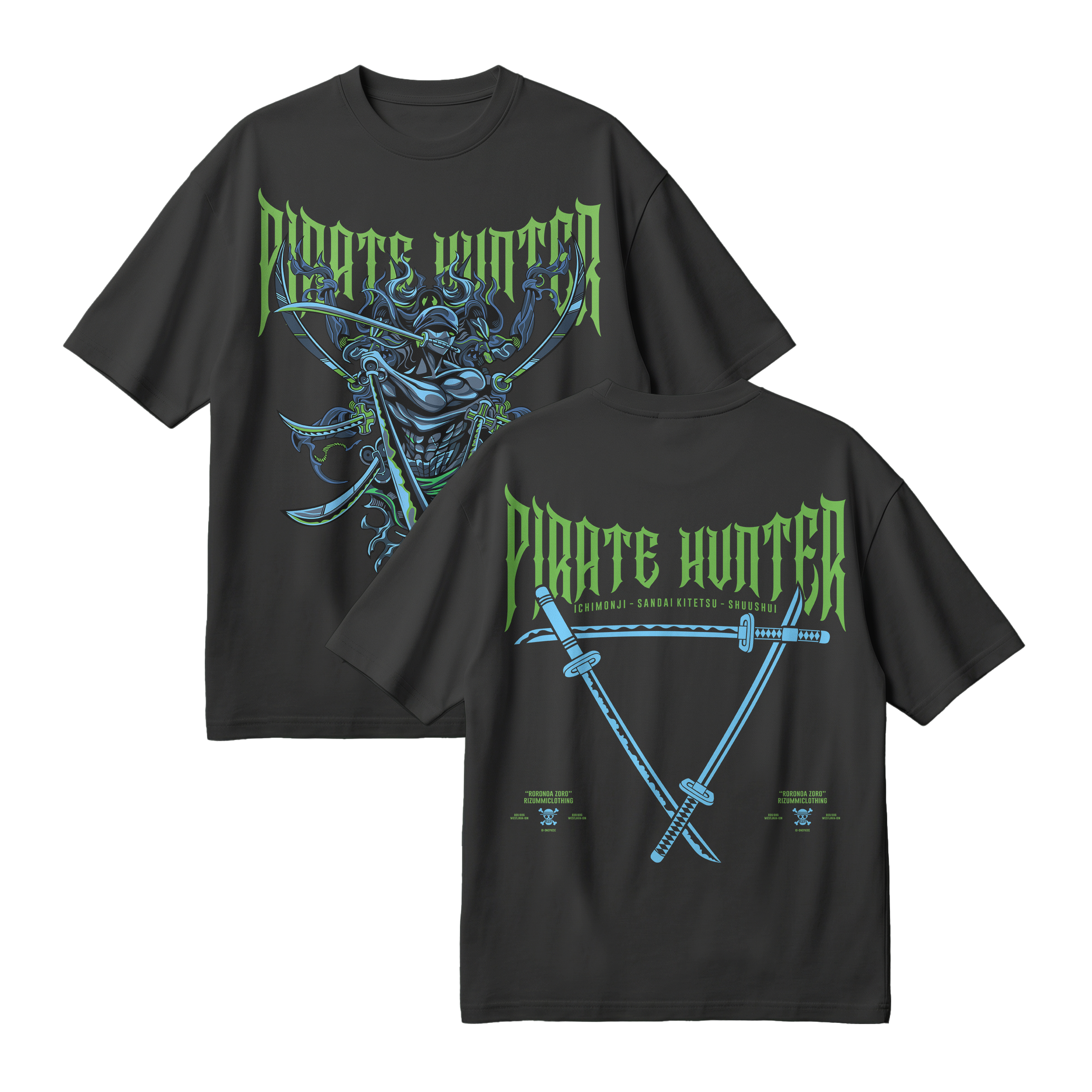 Anime One Piece Roronoa Zoro Pirates Hunter Oversized T-Shirt - RZM010