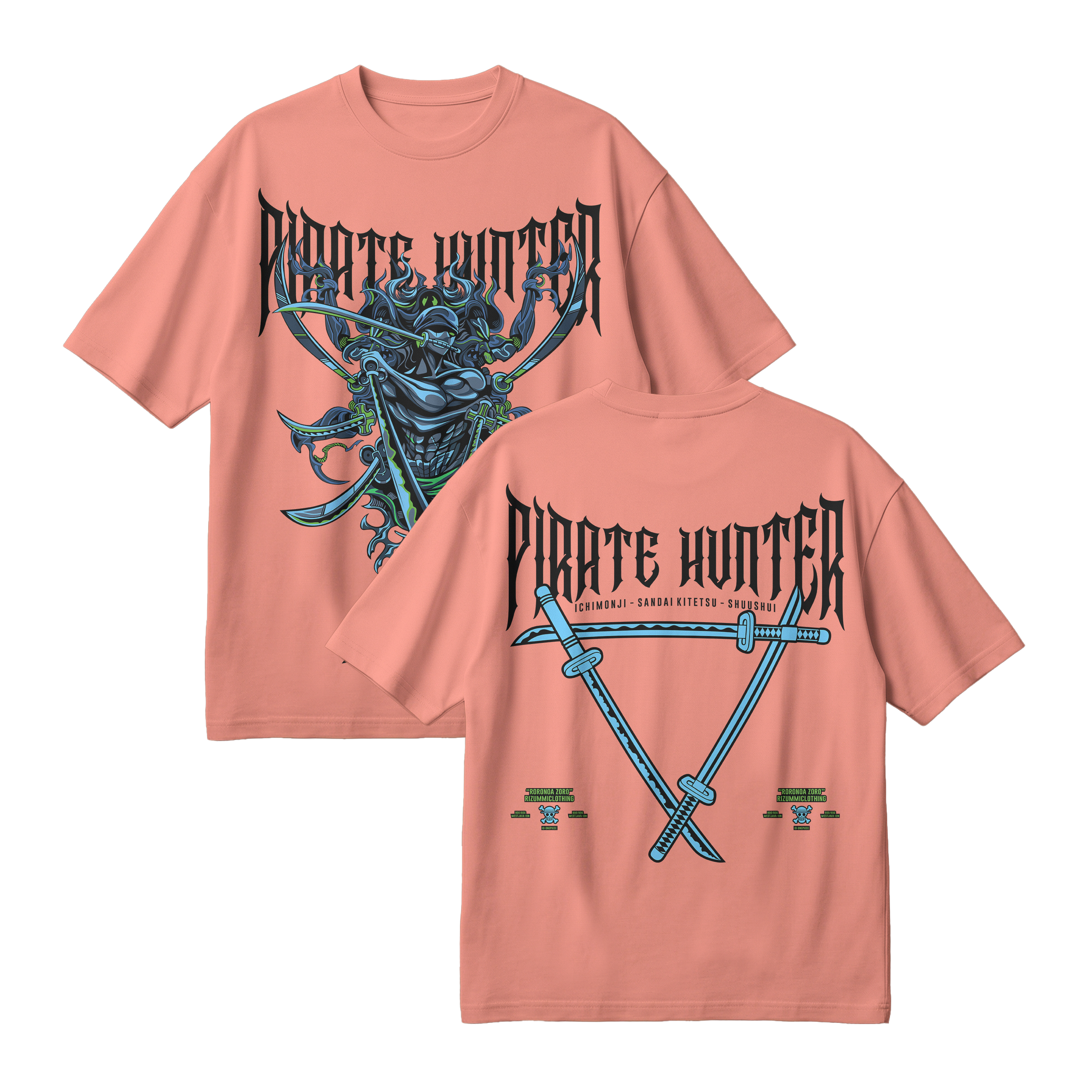 Anime One Piece Roronoa Zoro Pirates Hunter Oversized T-Shirt - RZM010