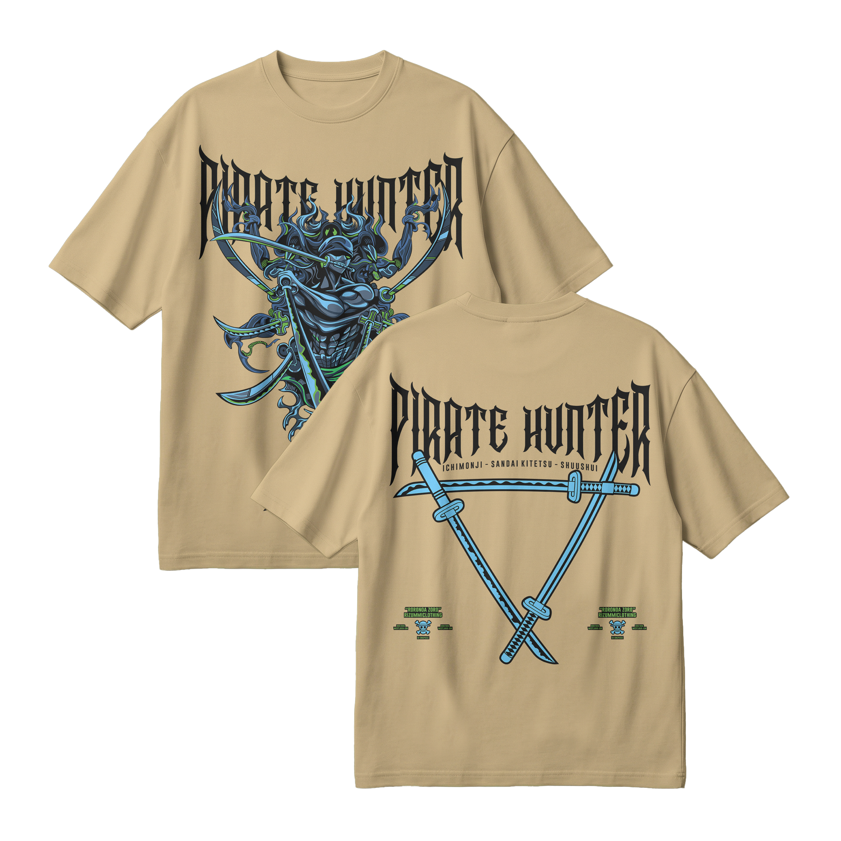 Anime One Piece Roronoa Zoro Pirates Hunter Oversized T-Shirt - RZM010