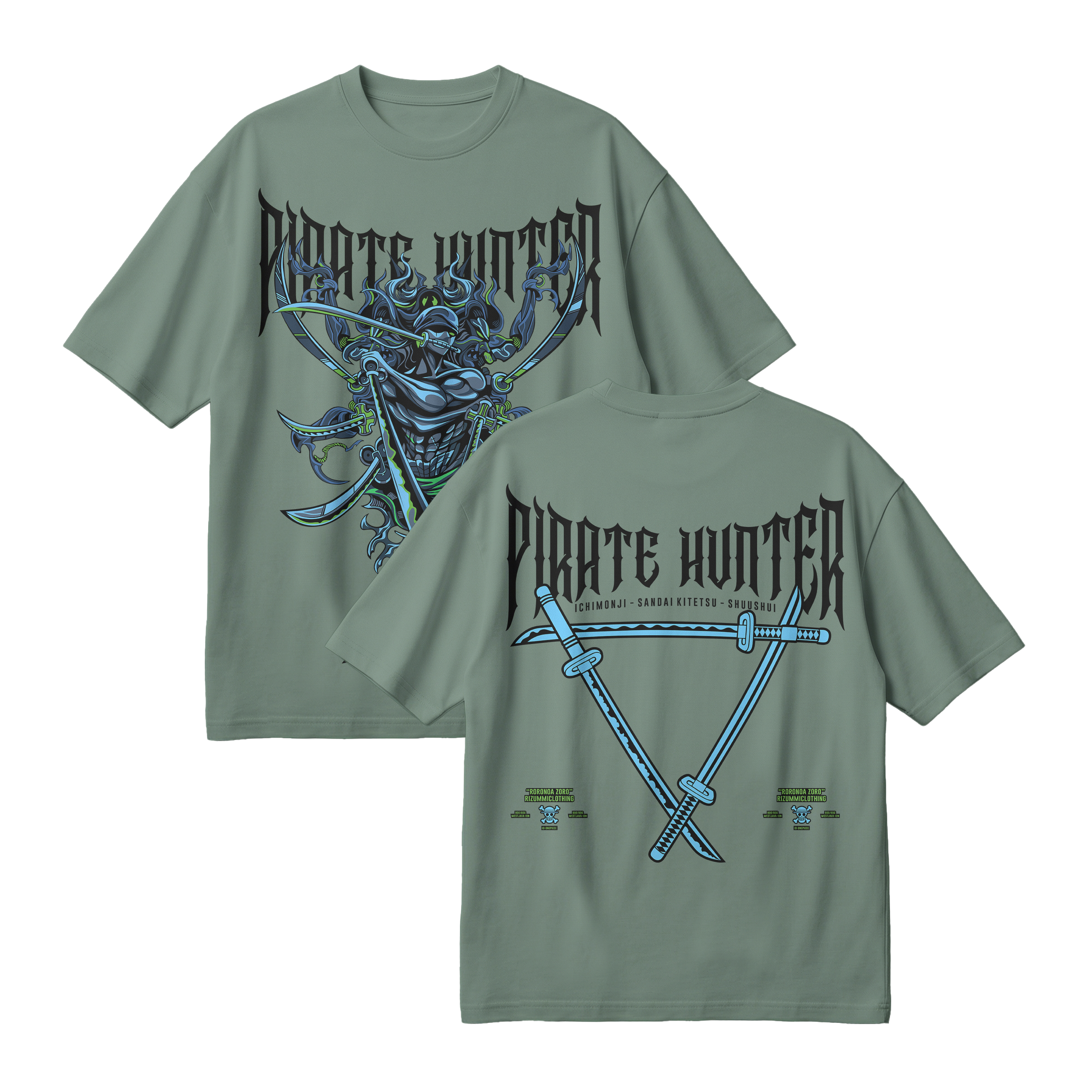 Anime One Piece Roronoa Zoro Pirates Hunter Oversized T-Shirt - RZM010