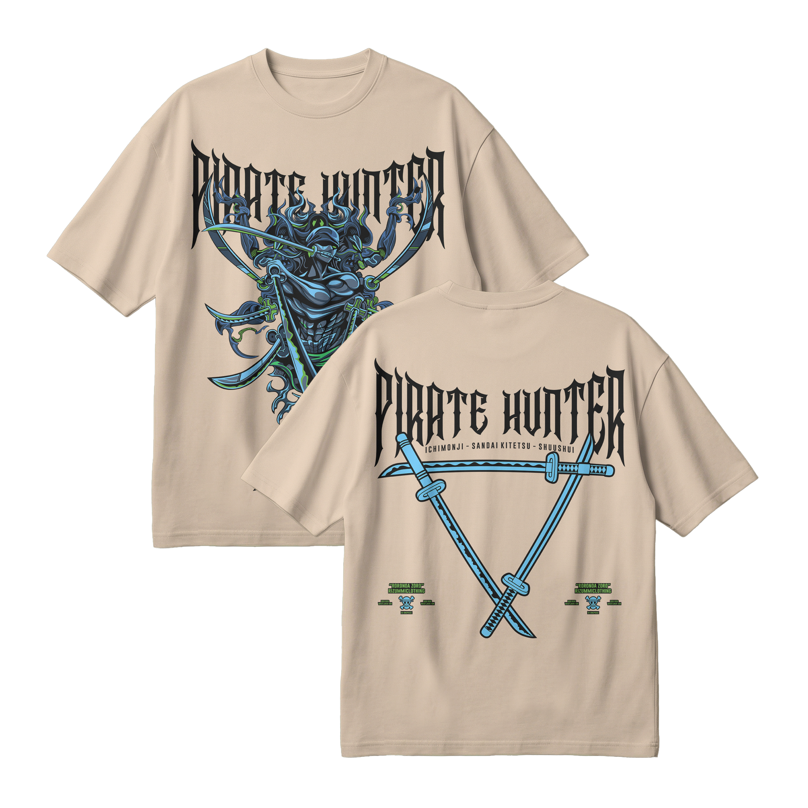 Anime One Piece Roronoa Zoro Pirates Hunter Oversized T-Shirt - RZM010