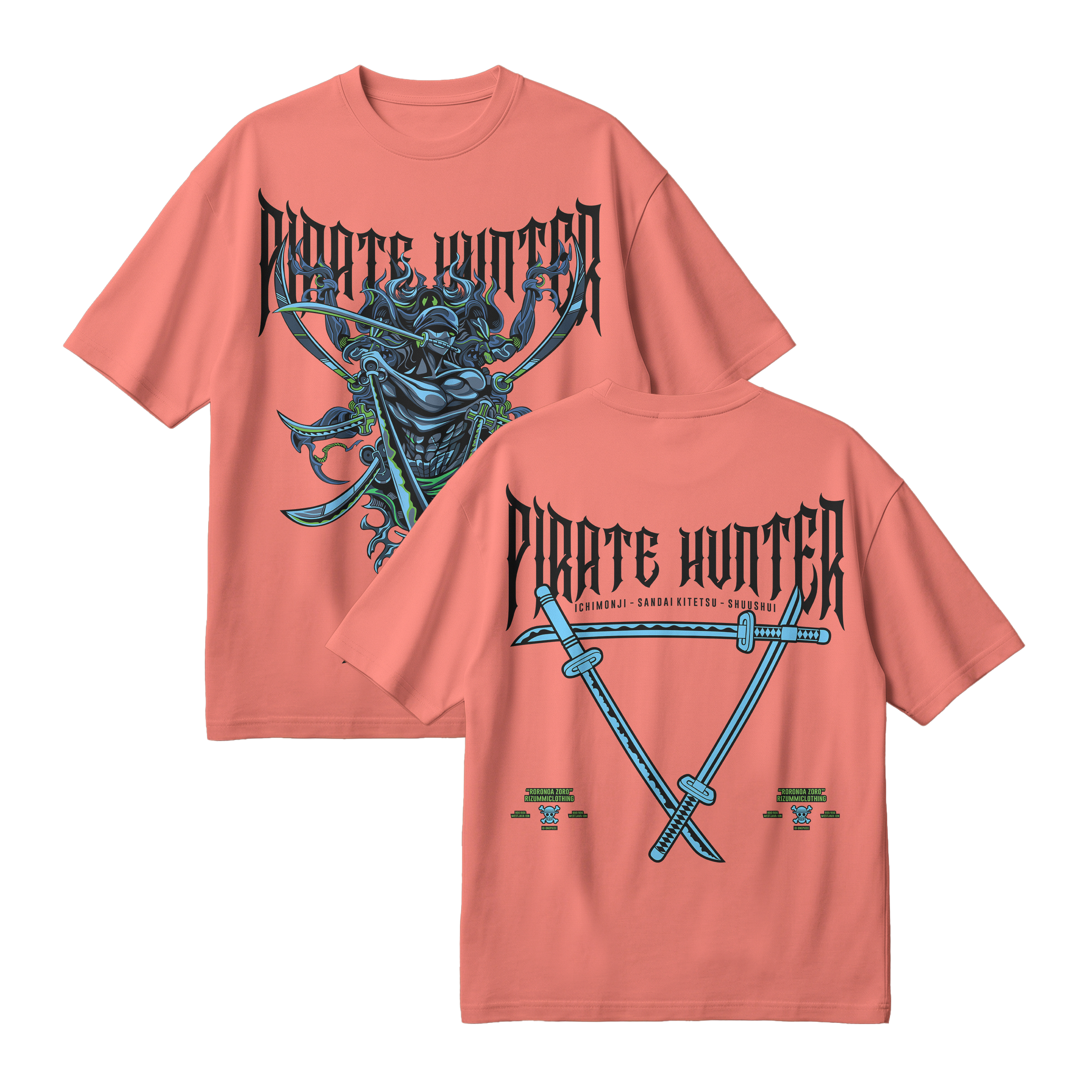Anime One Piece Roronoa Zoro Pirates Hunter Oversized T-Shirt - RZM010