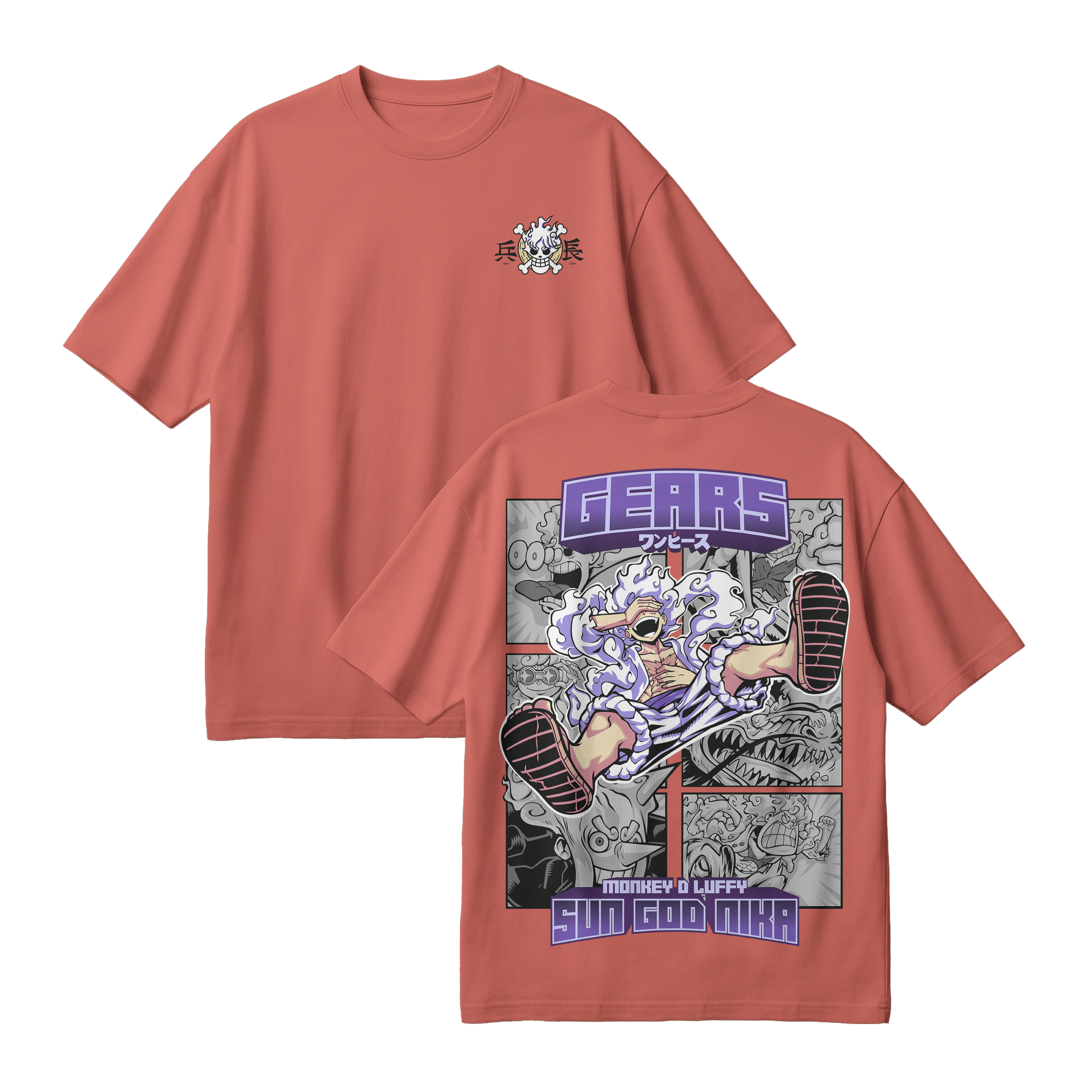 Anime One Piece Gear 5 Monkey D. Luffy Sun God Nika Oversized T-Shirt - RZM011
