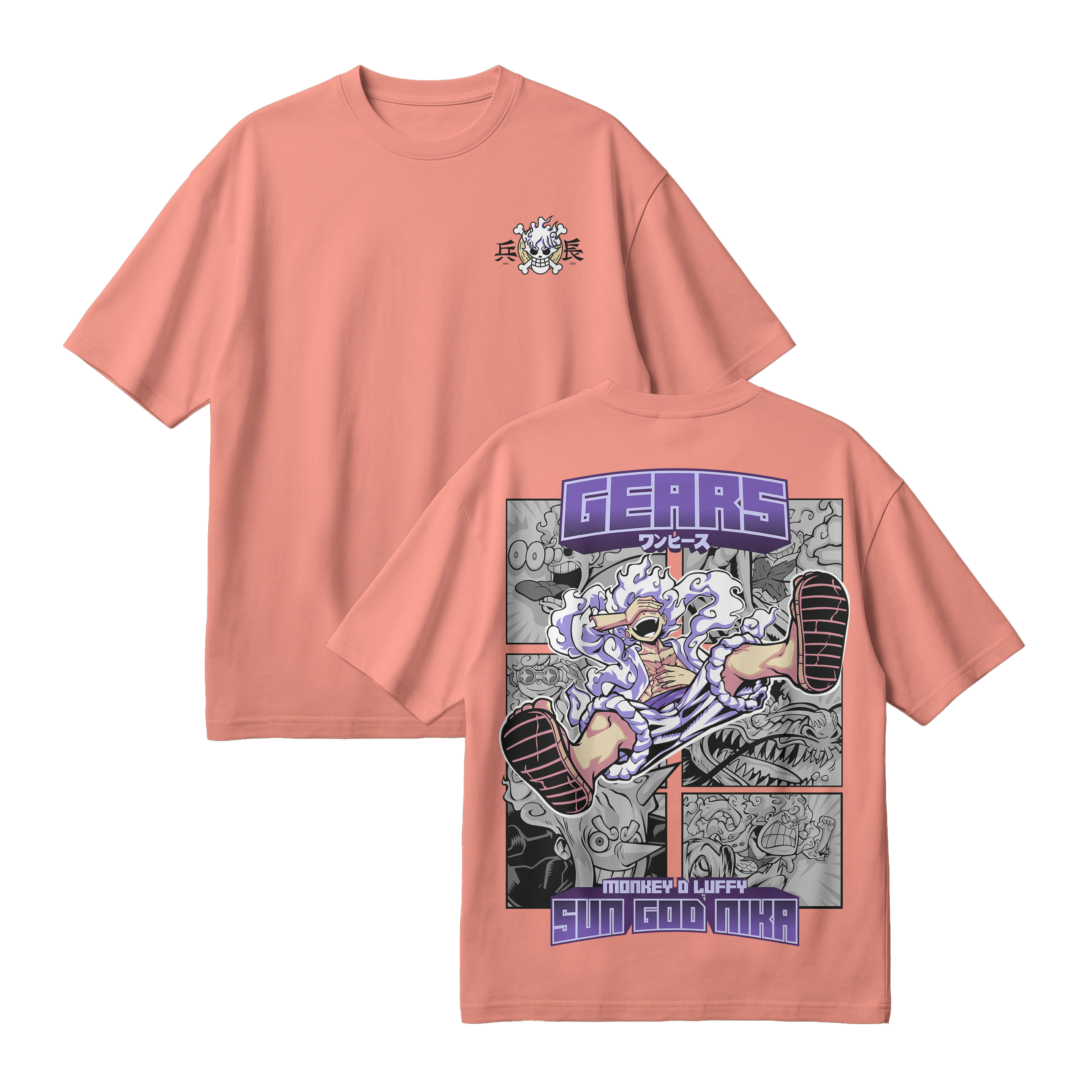 Anime One Piece Gear 5 Monkey D. Luffy Sun God Nika Oversized T-Shirt - RZM011