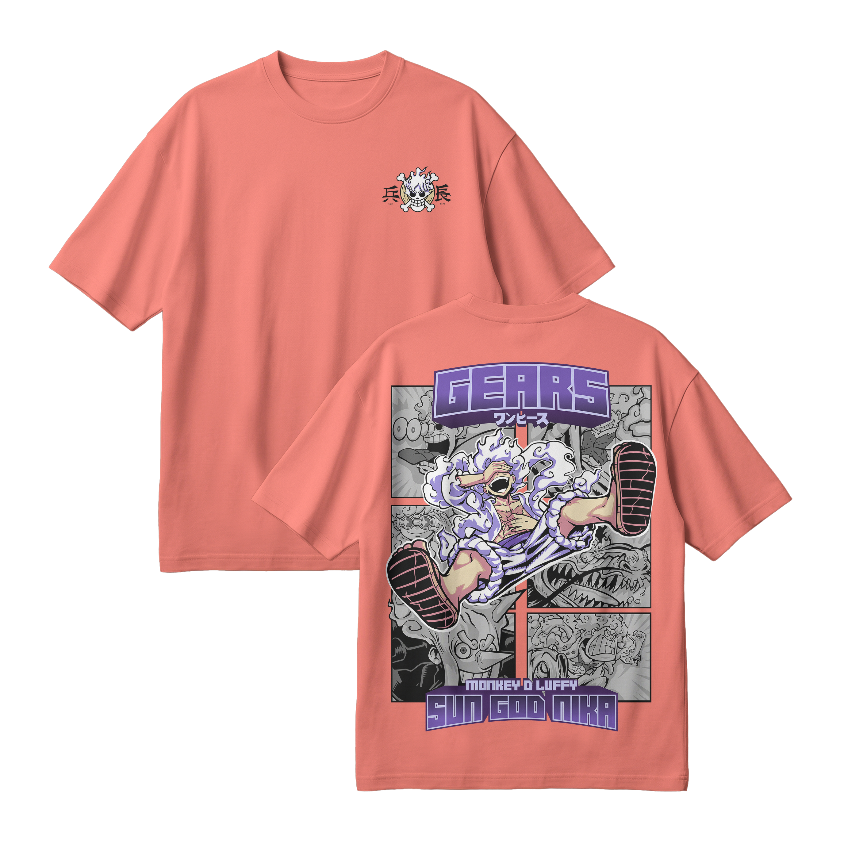 Anime One Piece Gear 5 Monkey D. Luffy Sun God Nika Oversized T-Shirt - RZM011