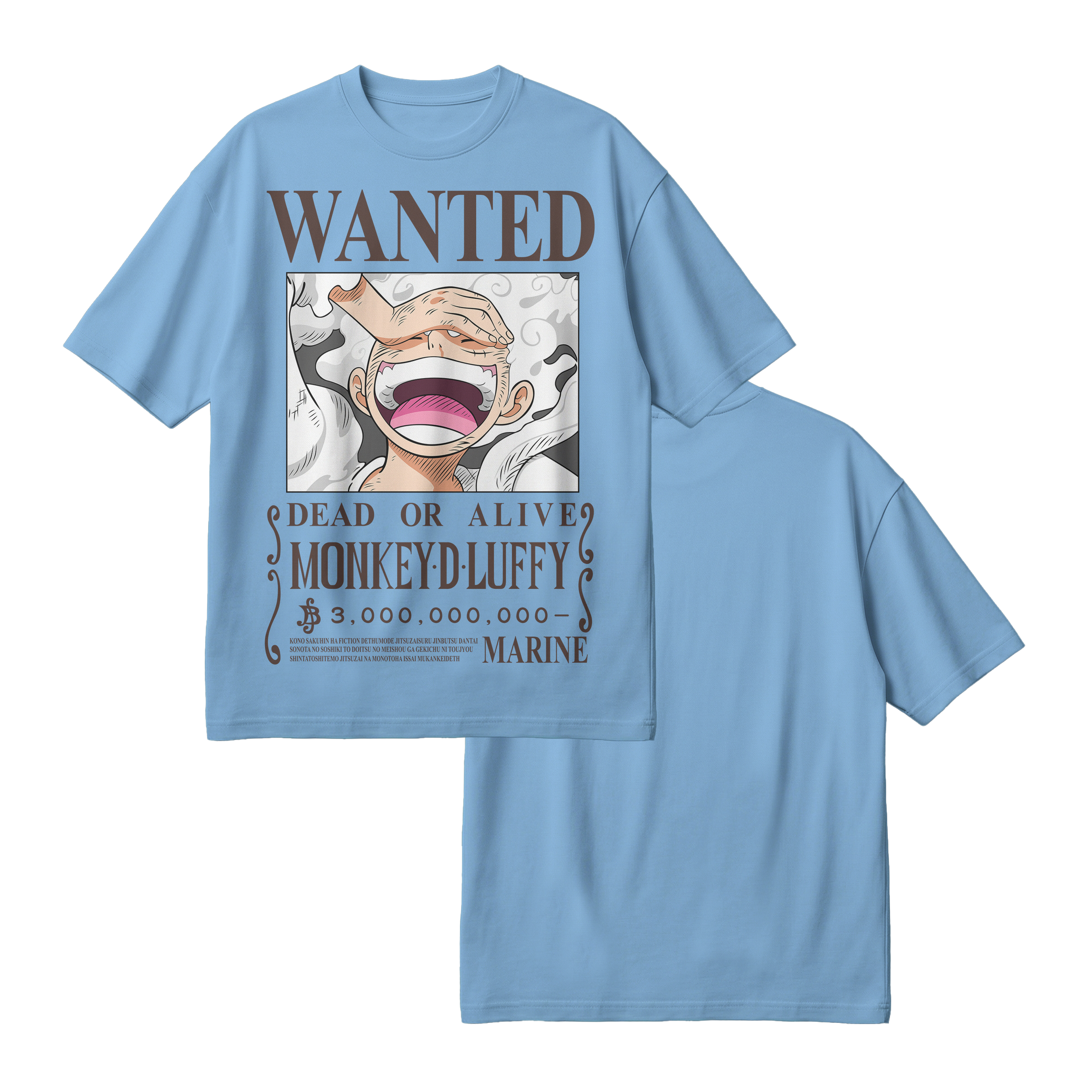 Anime One Piece Wanted Monkey D. Luffy Gear 5 Oversized T-Shirt - RZM012