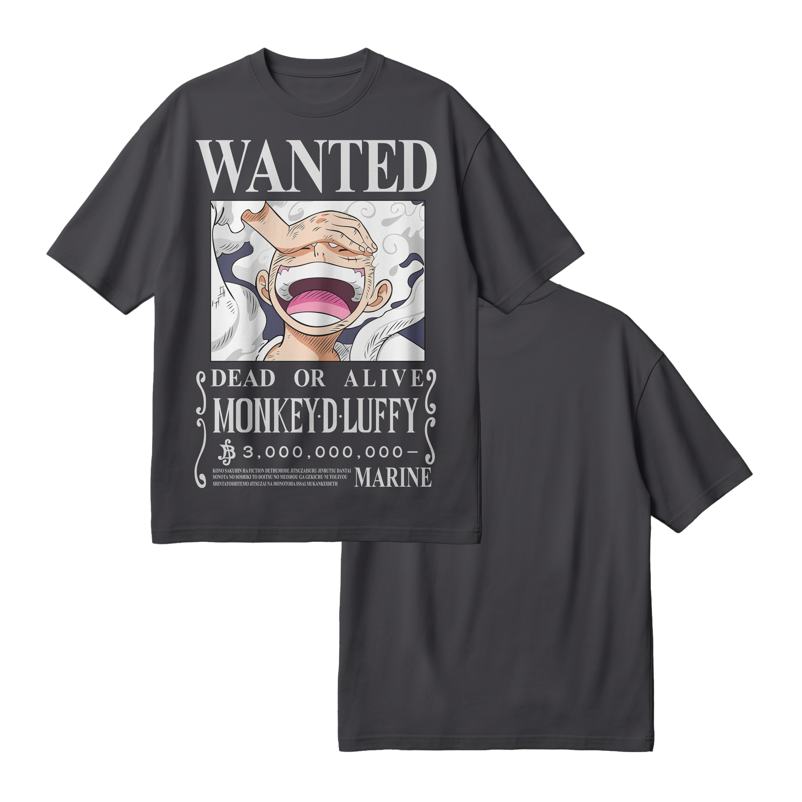Anime One Piece Wanted Monkey D. Luffy Gear 5 Oversized T-Shirt - RZM012
