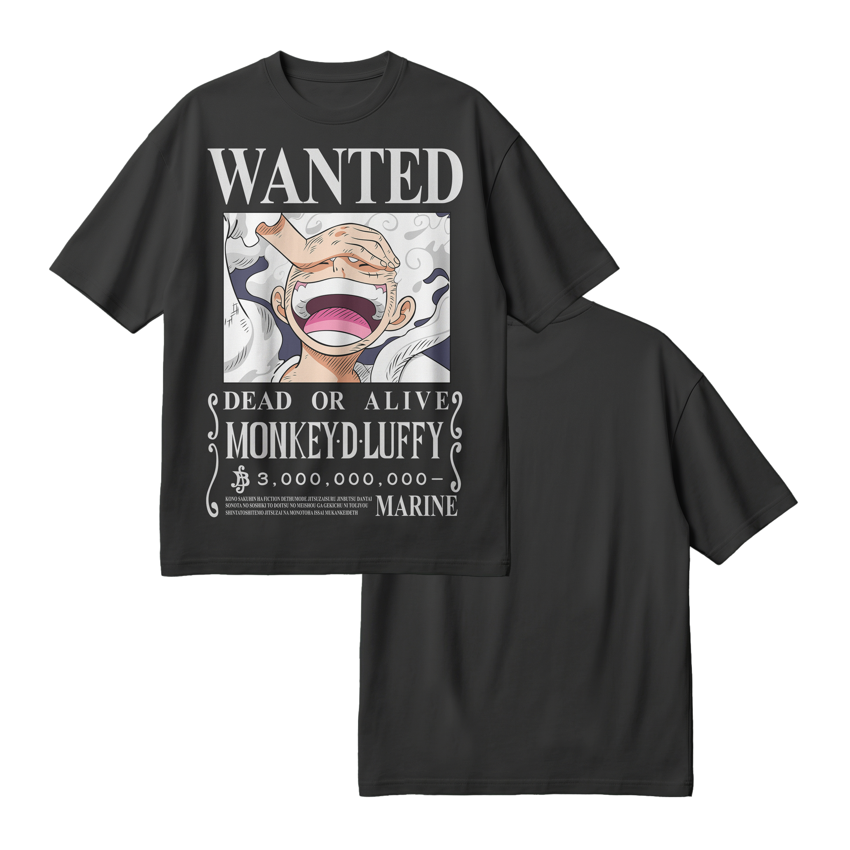 Anime One Piece Wanted Monkey D. Luffy Gear 5 Oversized T-Shirt - RZM012