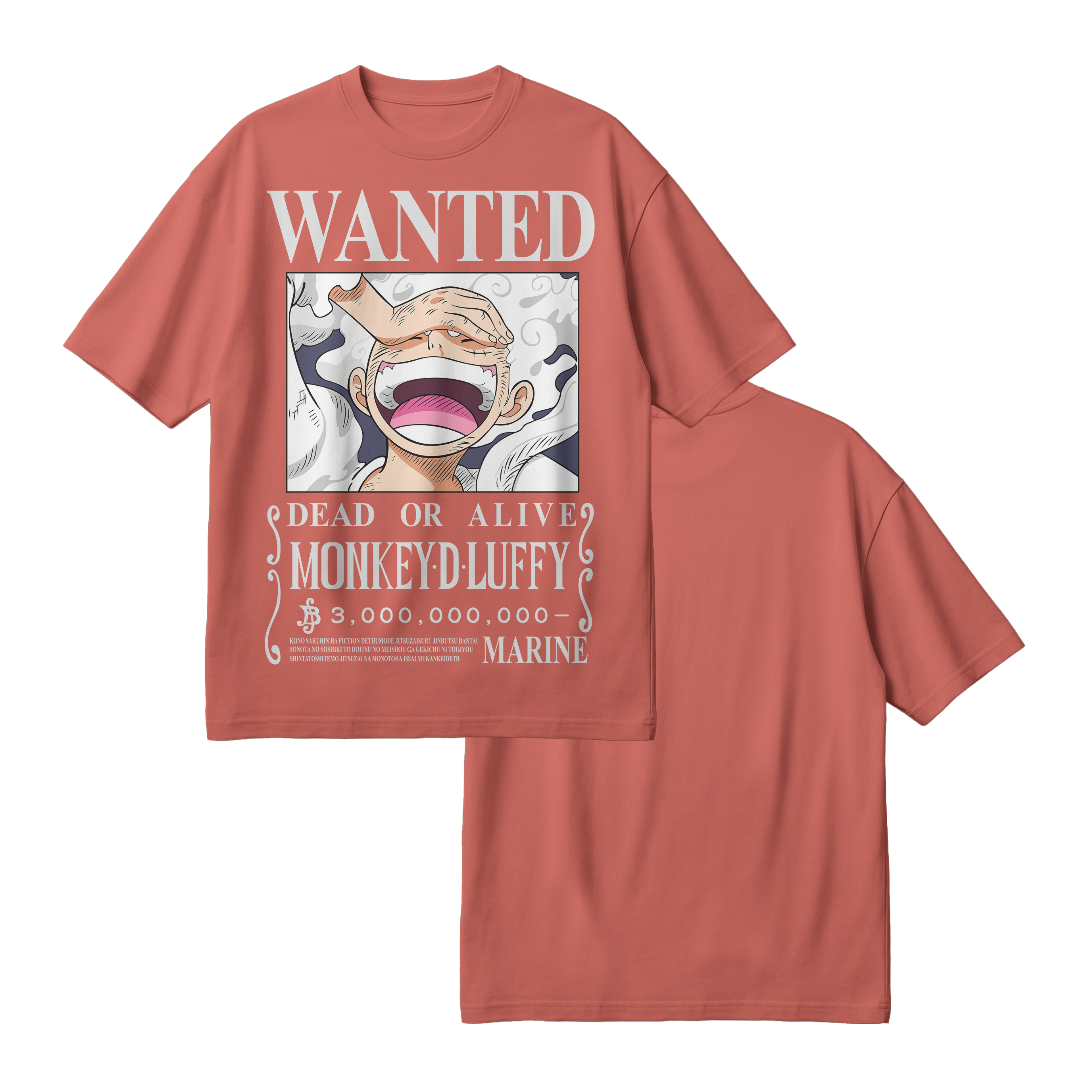 Anime One Piece Wanted Monkey D. Luffy Gear 5 Oversized T-Shirt - RZM012