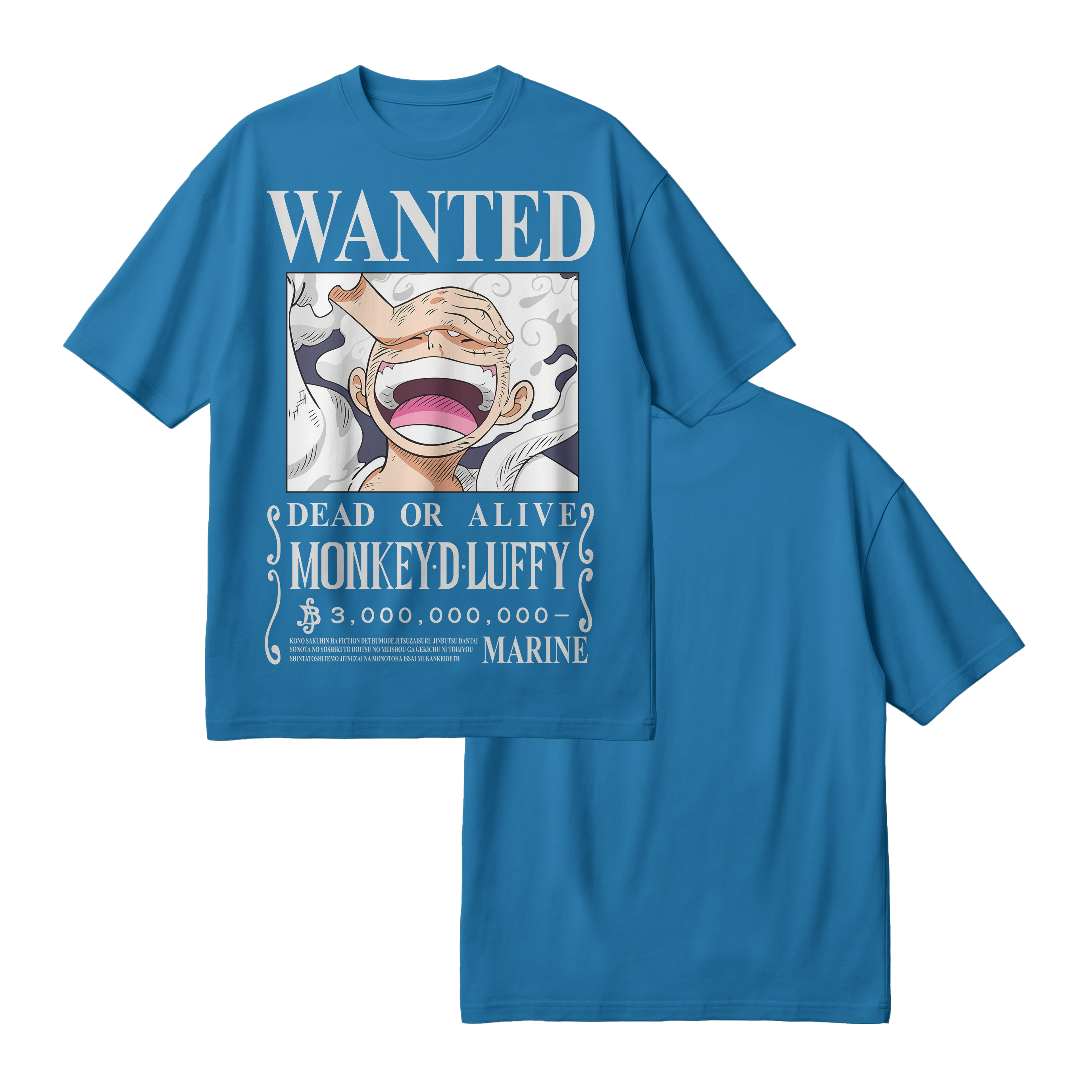 Anime One Piece Wanted Monkey D. Luffy Gear 5 Oversized T-Shirt - RZM012