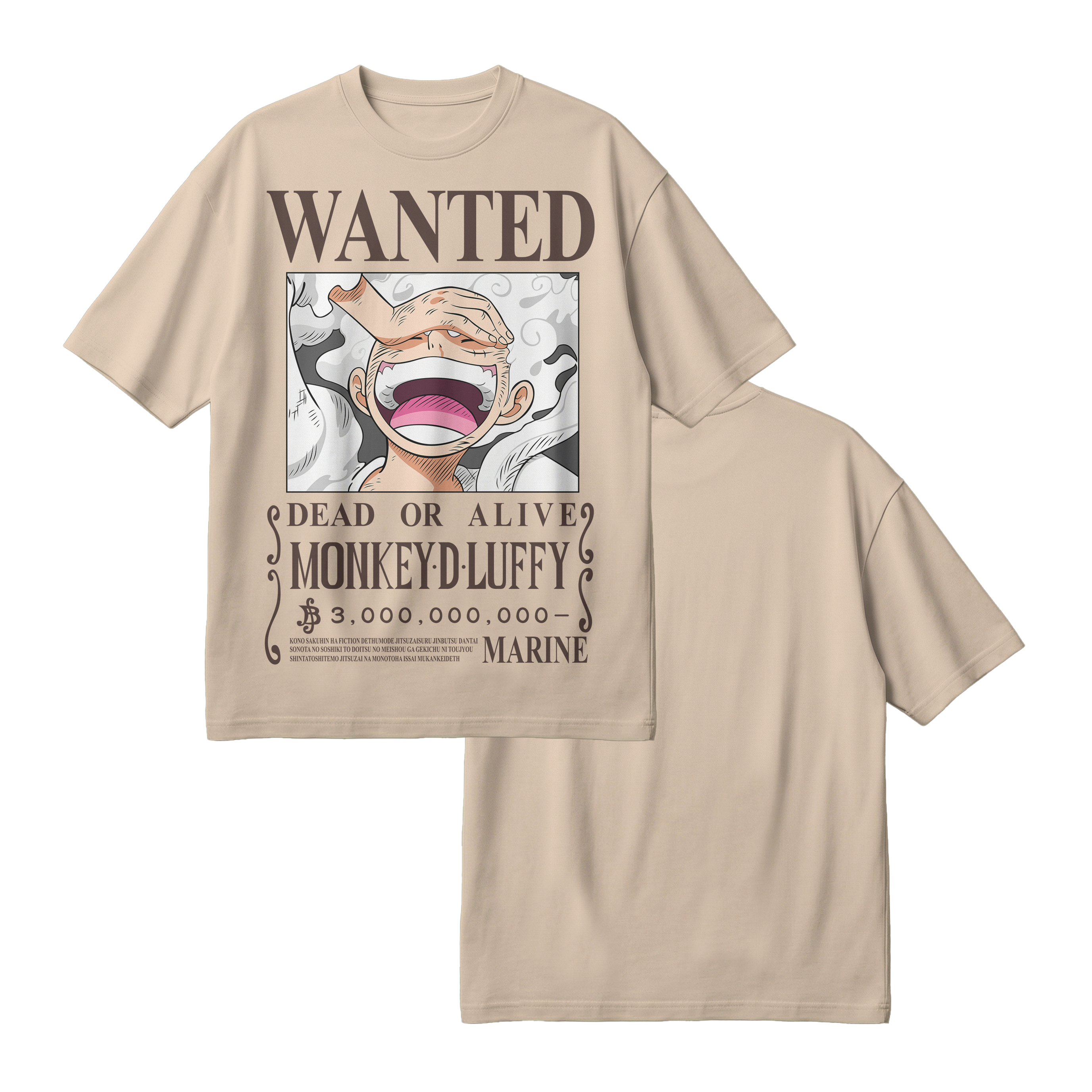 Anime One Piece Wanted Monkey D. Luffy Gear 5 Oversized T-Shirt - RZM012