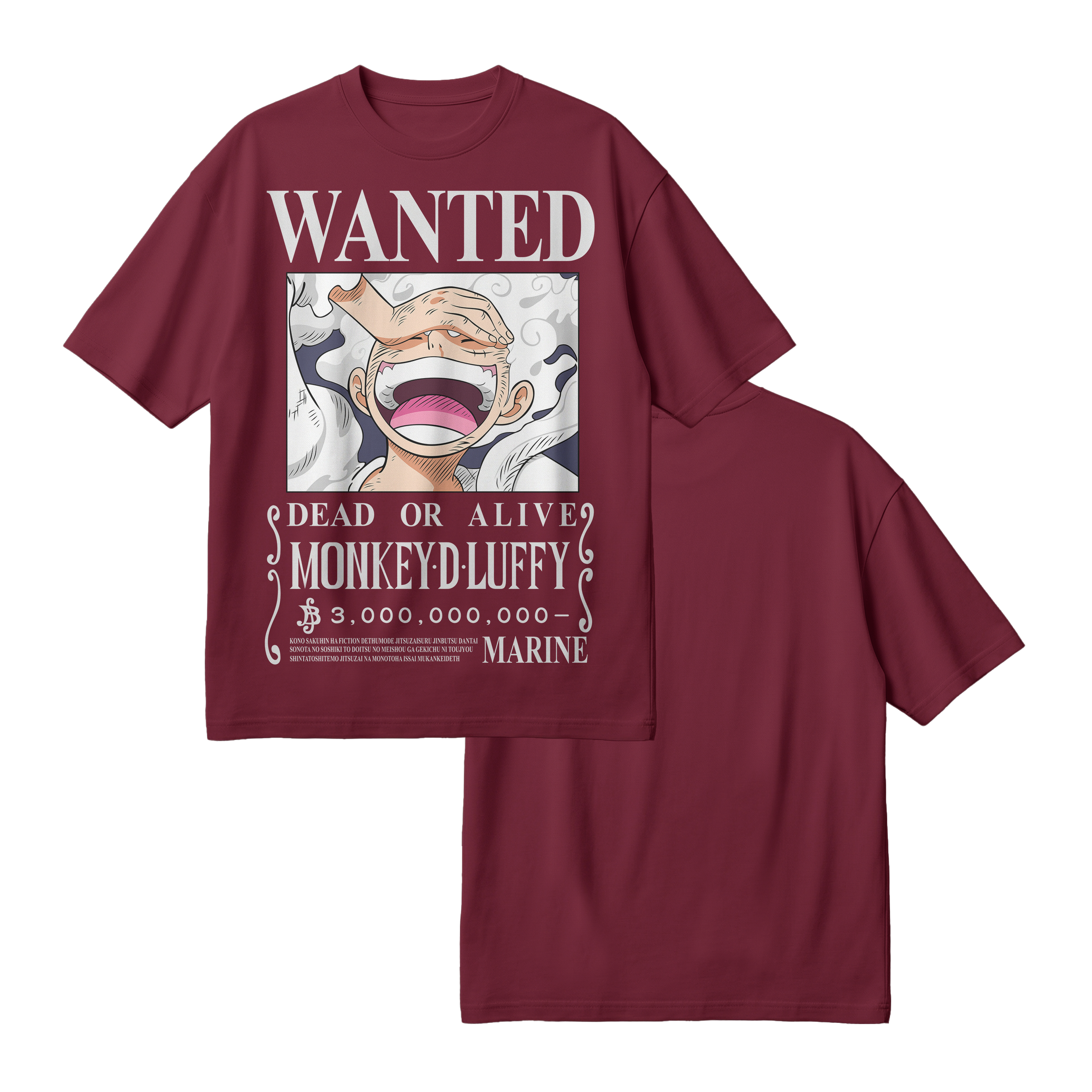 Anime One Piece Wanted Monkey D. Luffy Gear 5 Oversized T-Shirt - RZM012