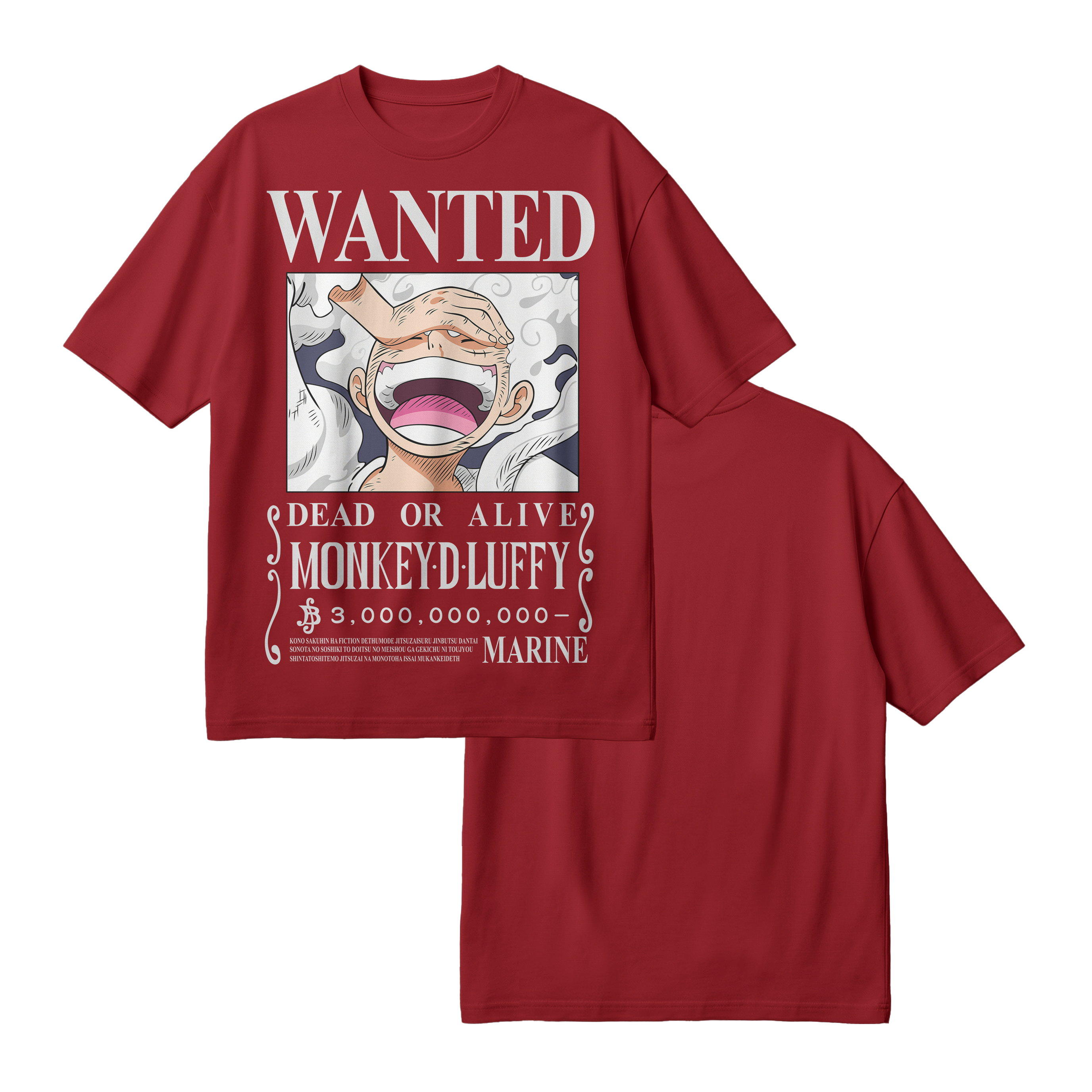 Anime One Piece Wanted Monkey D. Luffy Gear 5 Oversized T-Shirt - RZM012