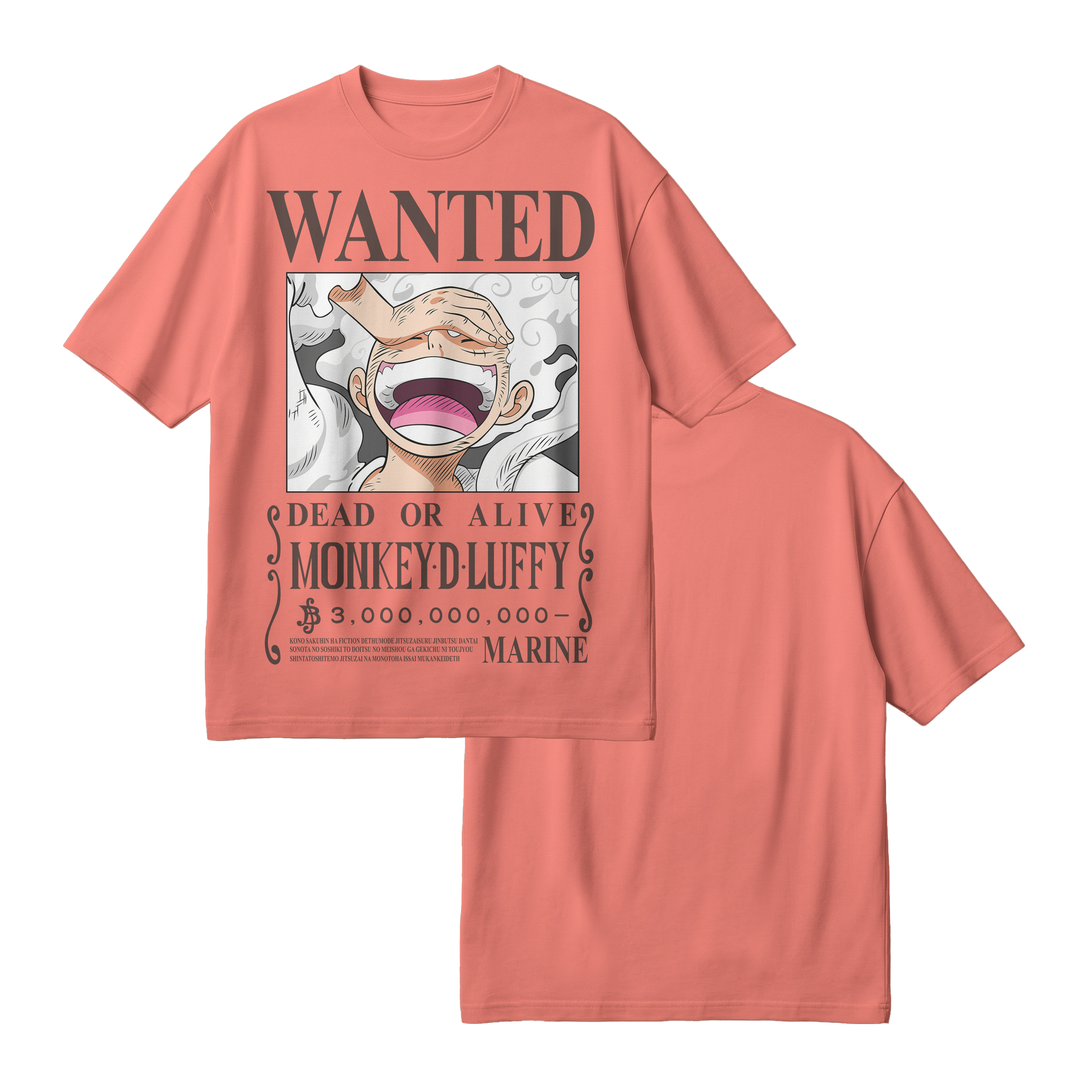 Anime One Piece Wanted Monkey D. Luffy Gear 5 Oversized T-Shirt - RZM012