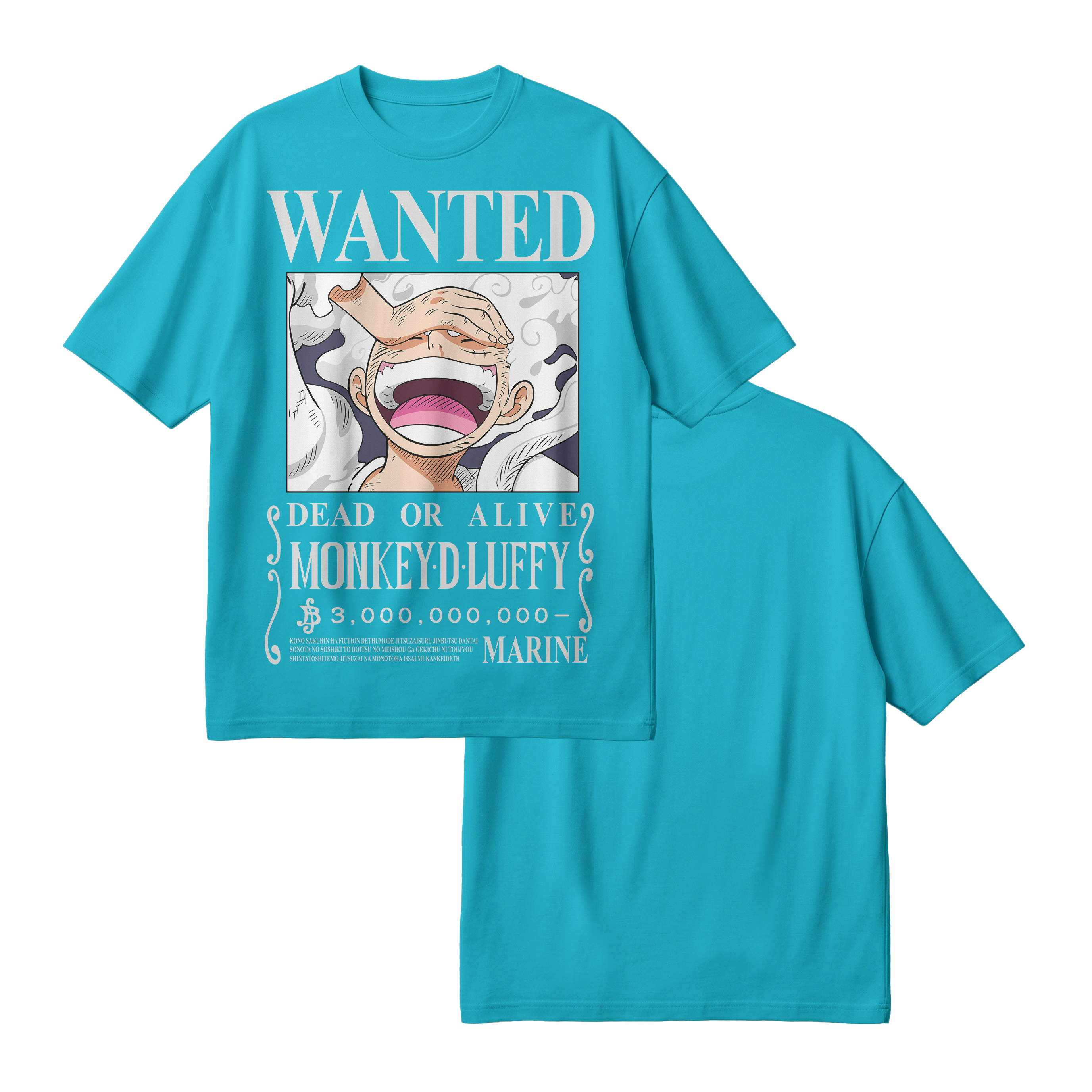Anime One Piece Wanted Monkey D. Luffy Gear 5 Oversized T-Shirt - RZM012