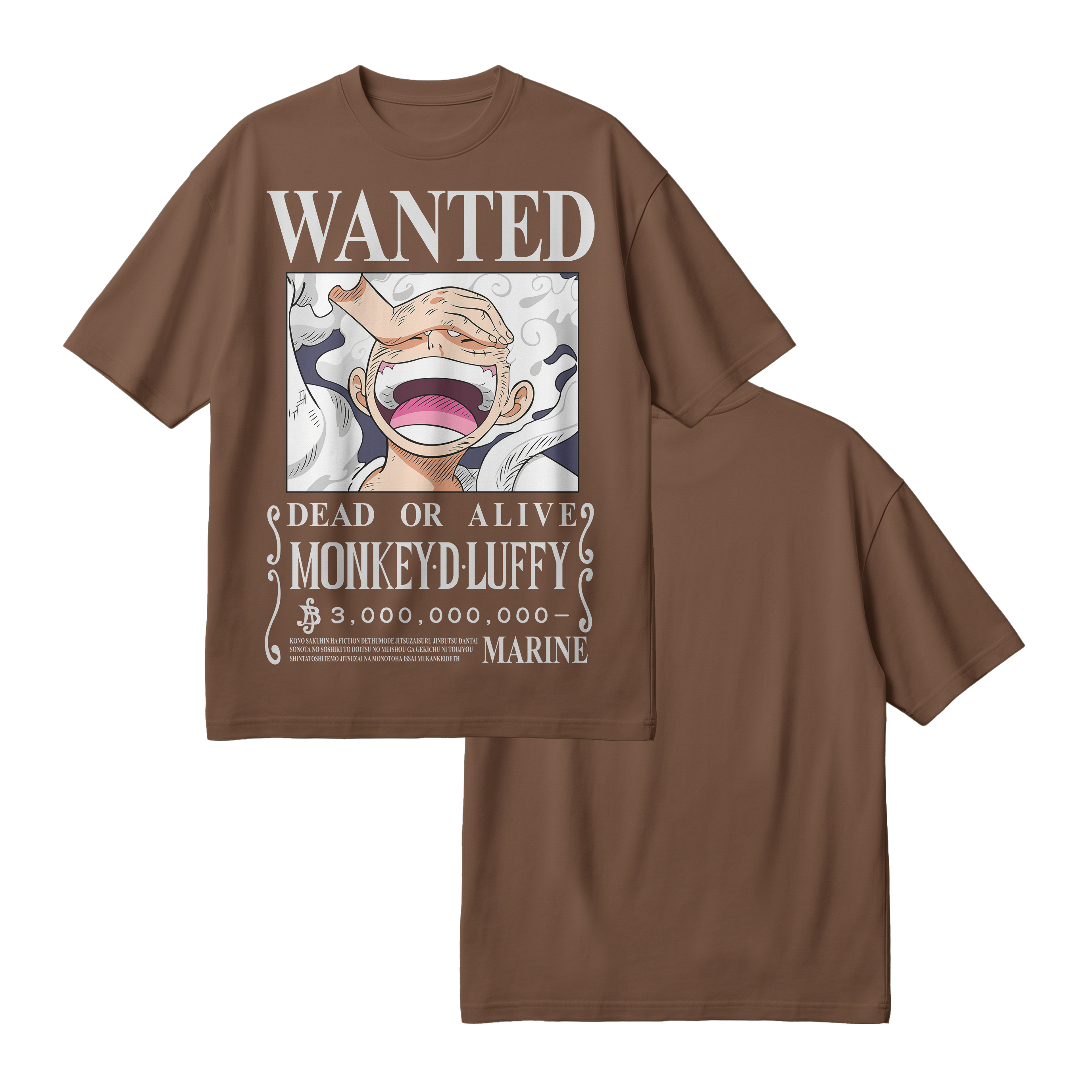 Anime One Piece Wanted Monkey D. Luffy Gear 5 Oversized T-Shirt - RZM012