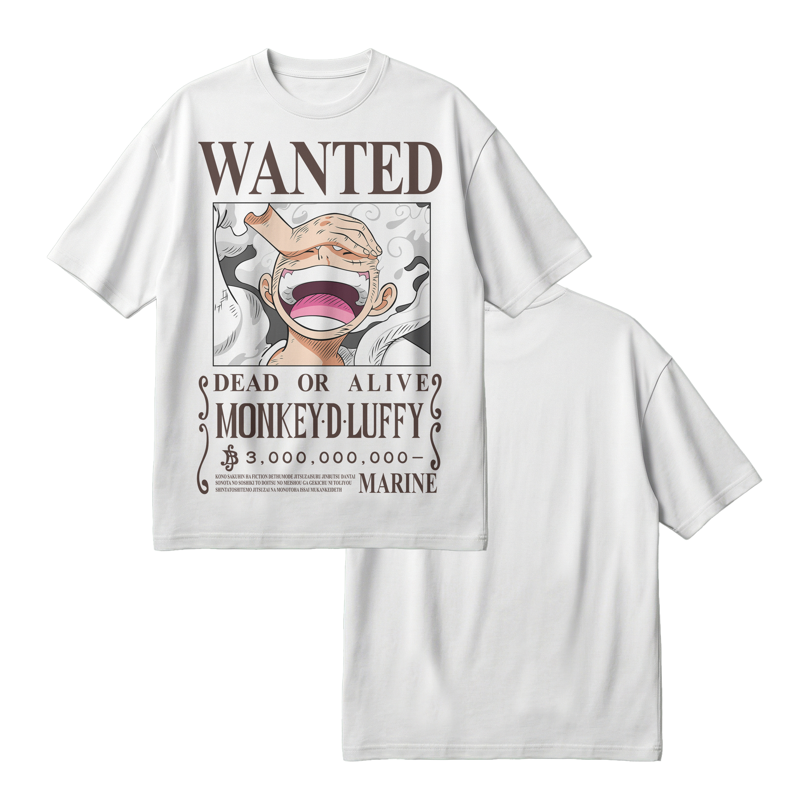 Anime One Piece Wanted Monkey D. Luffy Gear 5 Oversized T-Shirt - RZM012