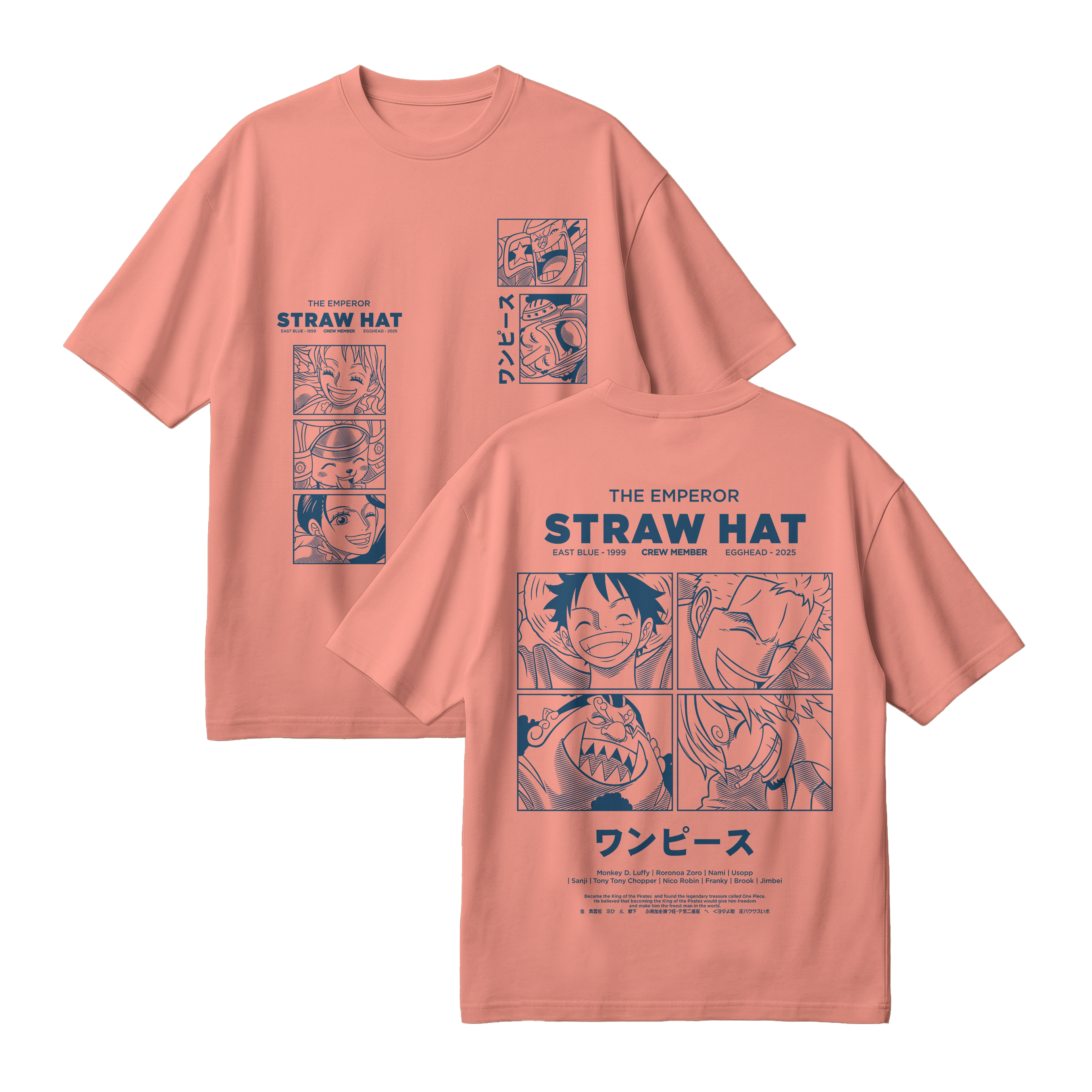 Anime One Piece Emperor Straw Hat Crew Oversized T-Shirt - RZM014