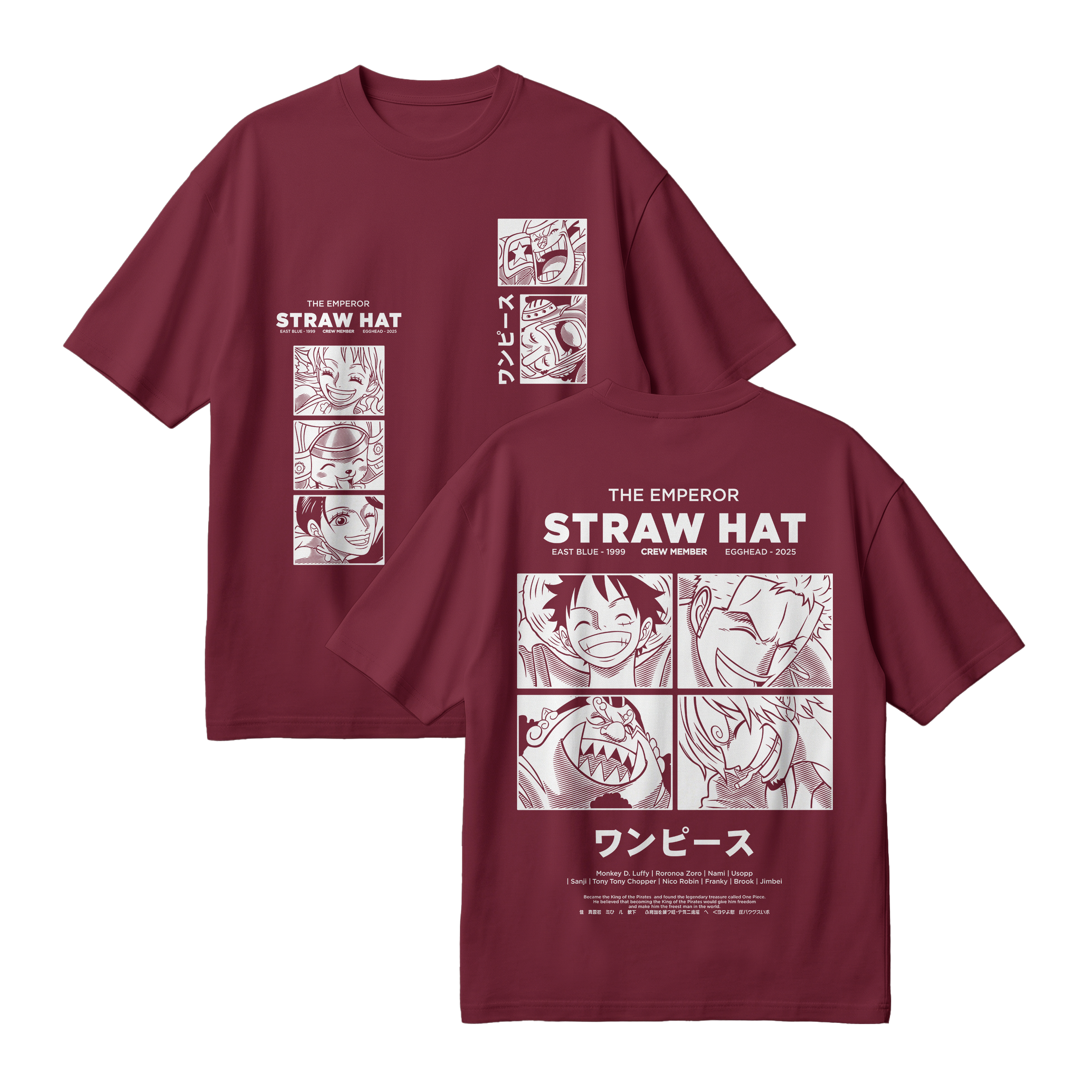 Anime One Piece Emperor Straw Hat Crew Oversized T-Shirt - RZM014