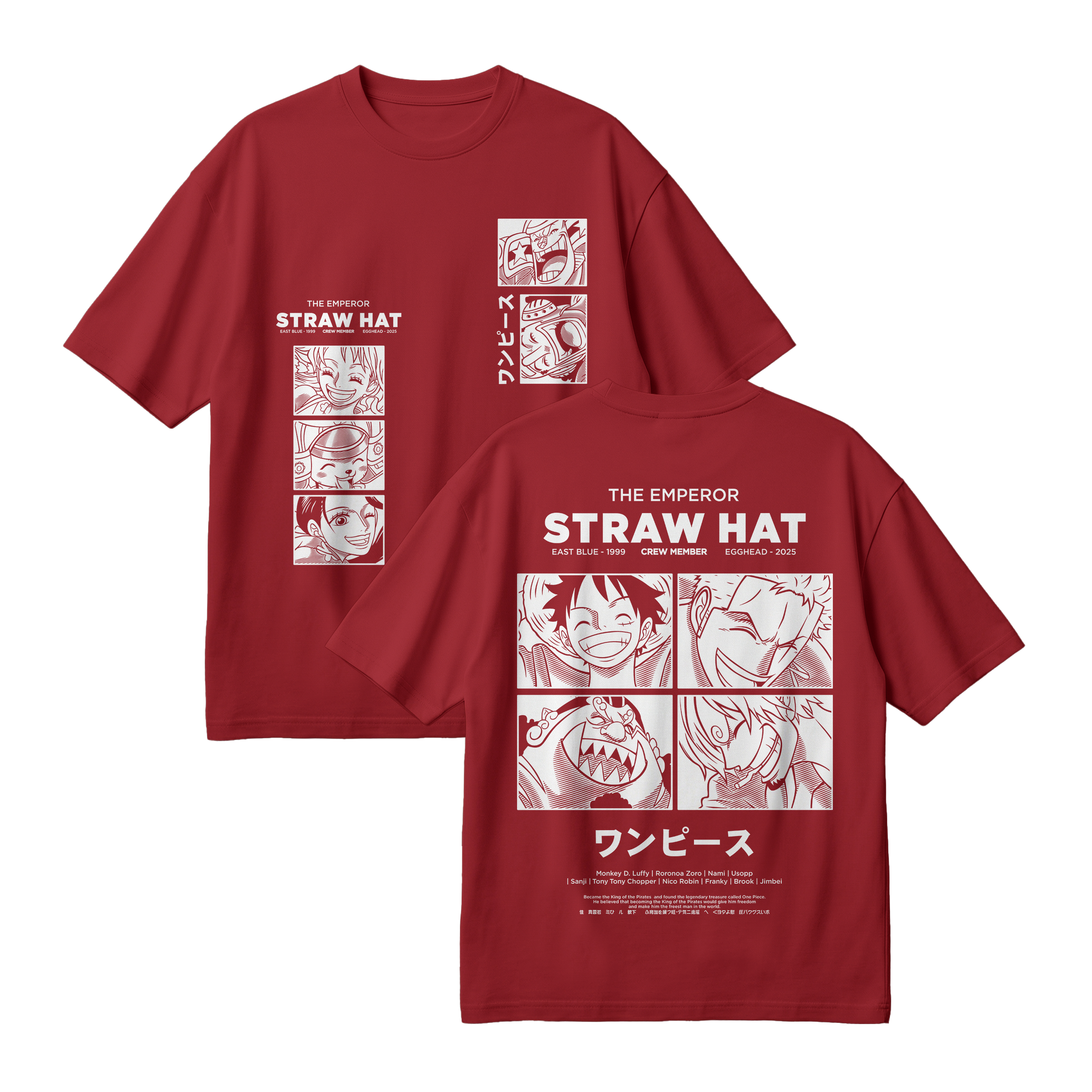 Anime One Piece Emperor Straw Hat Crew Oversized T-Shirt - RZM014
