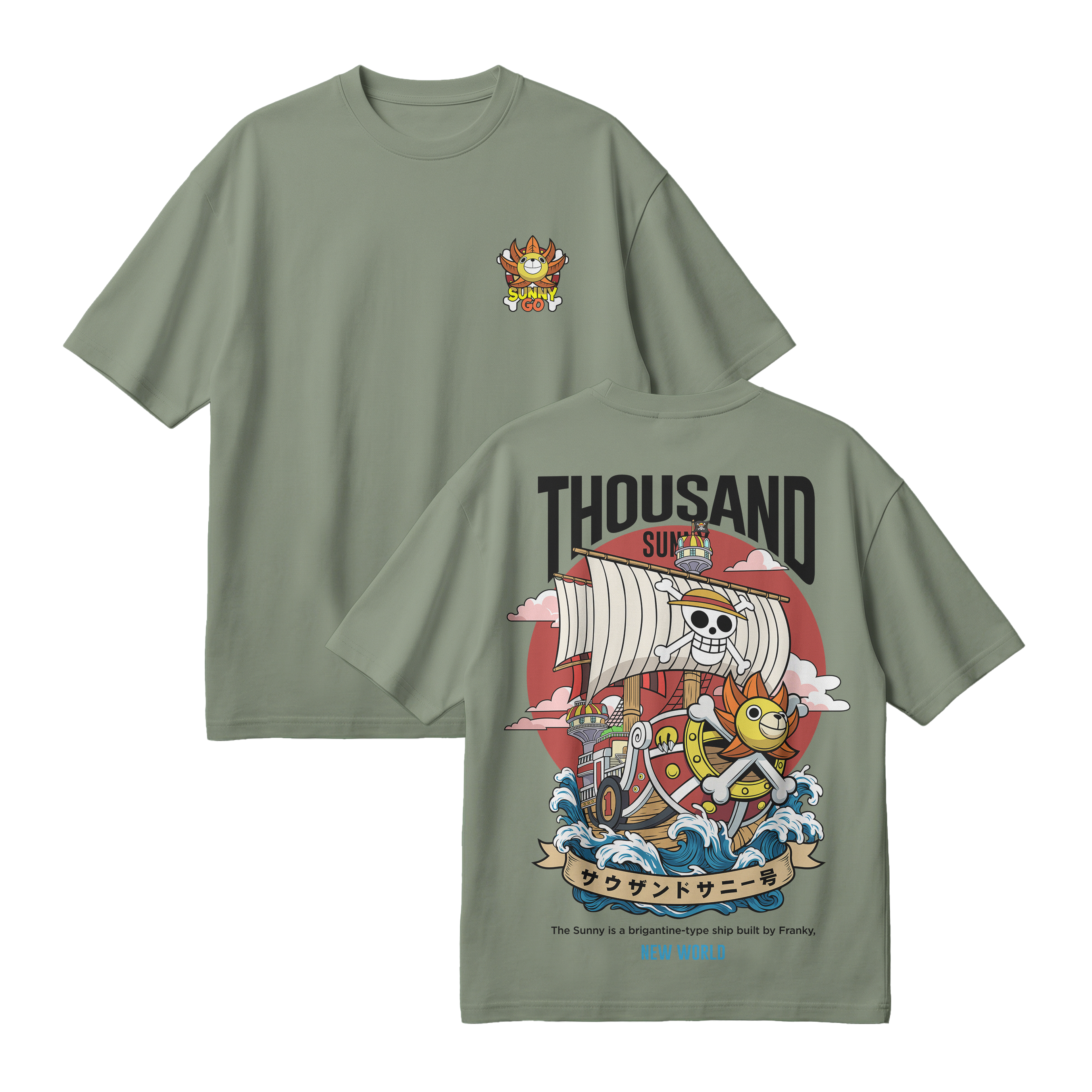Anime One Piece Thousand Sunny Oversized T-Shirt - RZM016