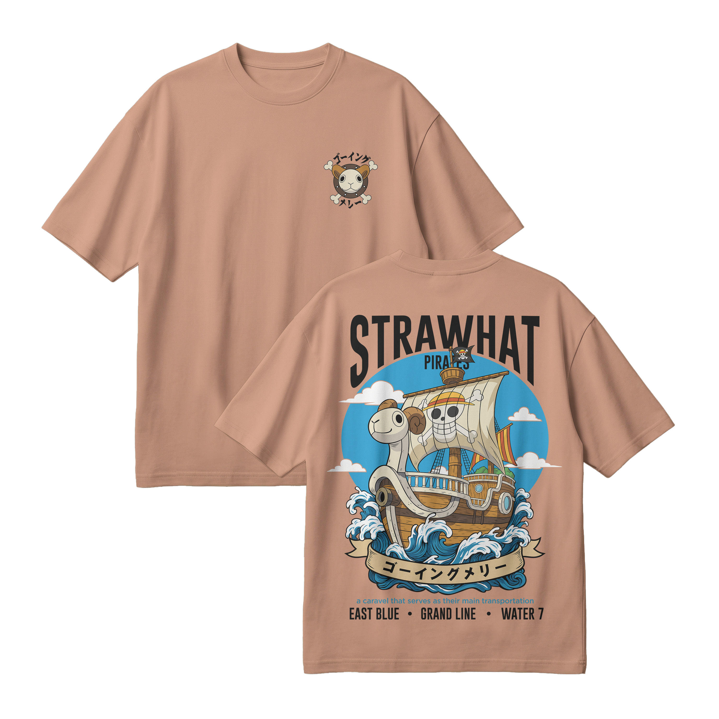 Anime One Piece Straw Hat Pirates Thousand Sunny Journey Oversized T-Shirt - RZM017