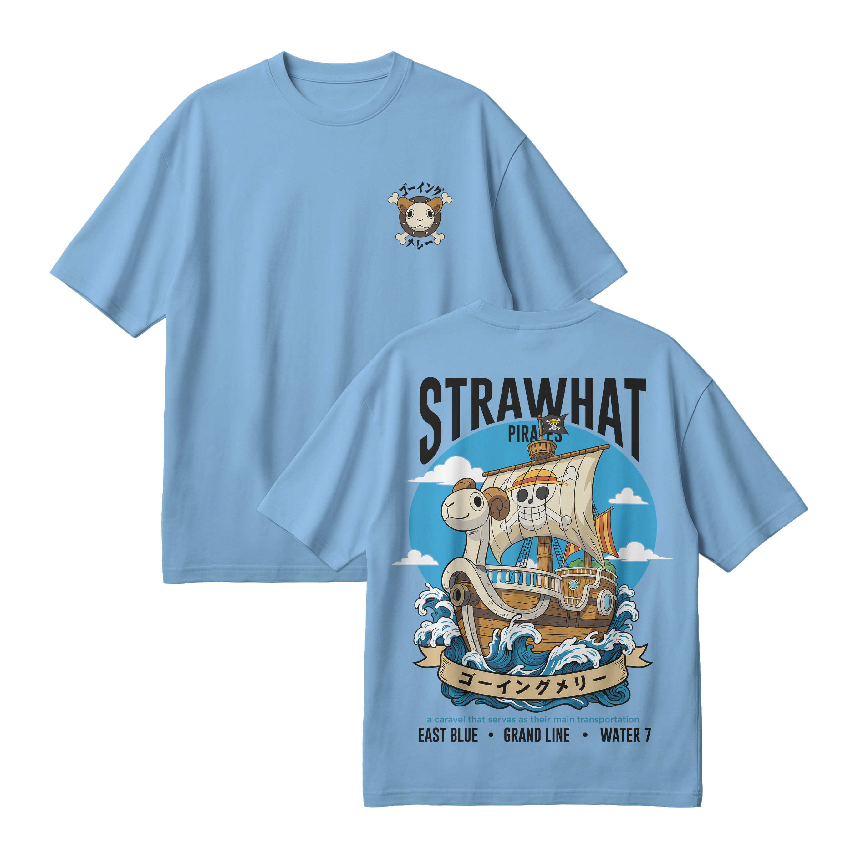Anime One Piece Straw Hat Pirates Thousand Sunny Journey Oversized T-Shirt - RZM017