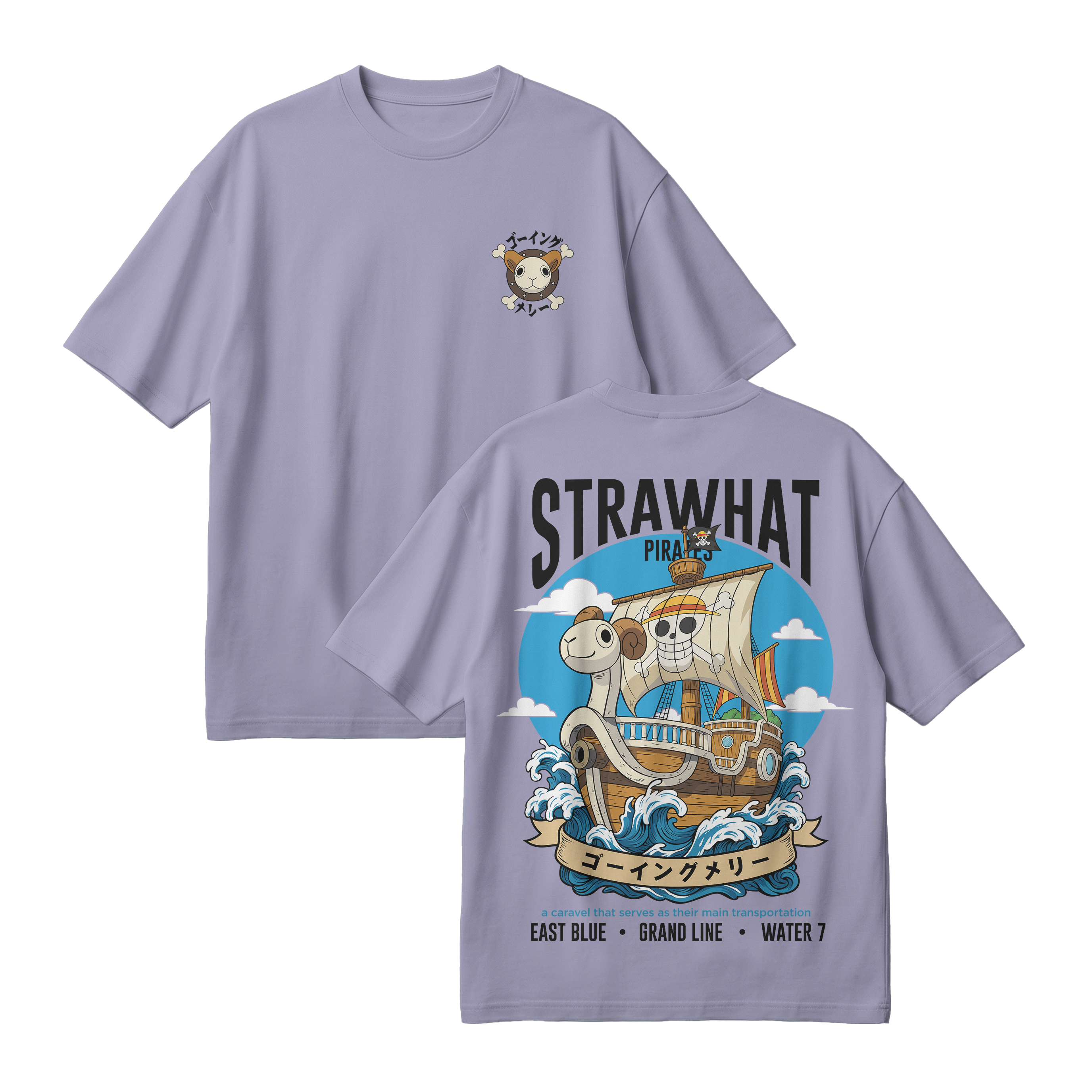 Anime One Piece Straw Hat Pirates Thousand Sunny Journey Oversized T-Shirt - RZM017