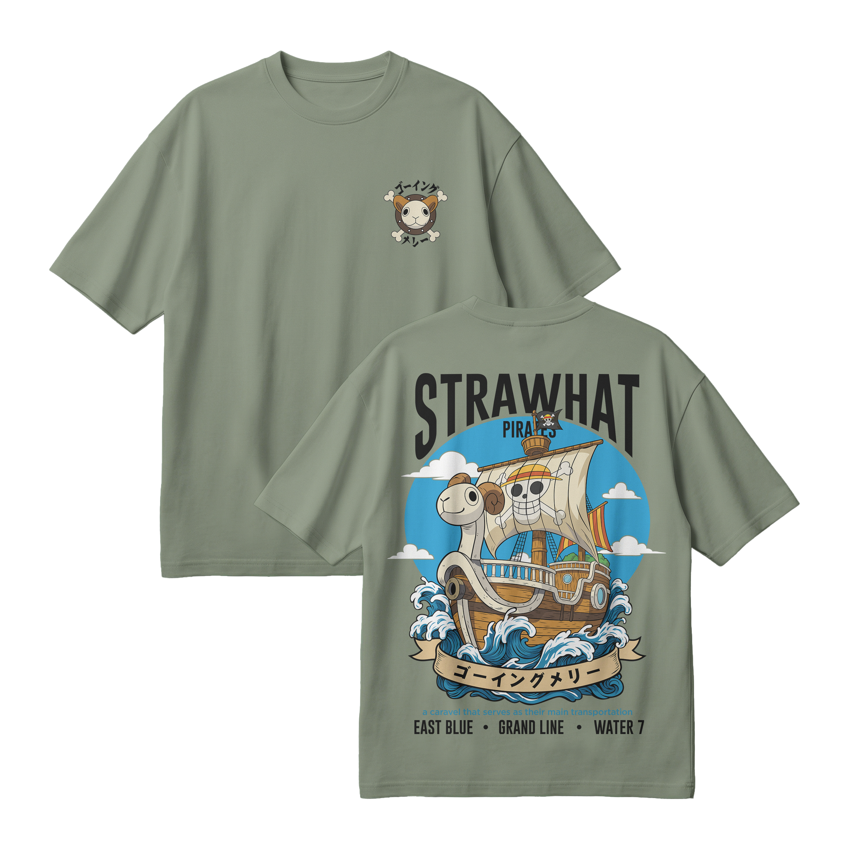 Anime One Piece Straw Hat Pirates Thousand Sunny Journey Oversized T-Shirt - RZM017