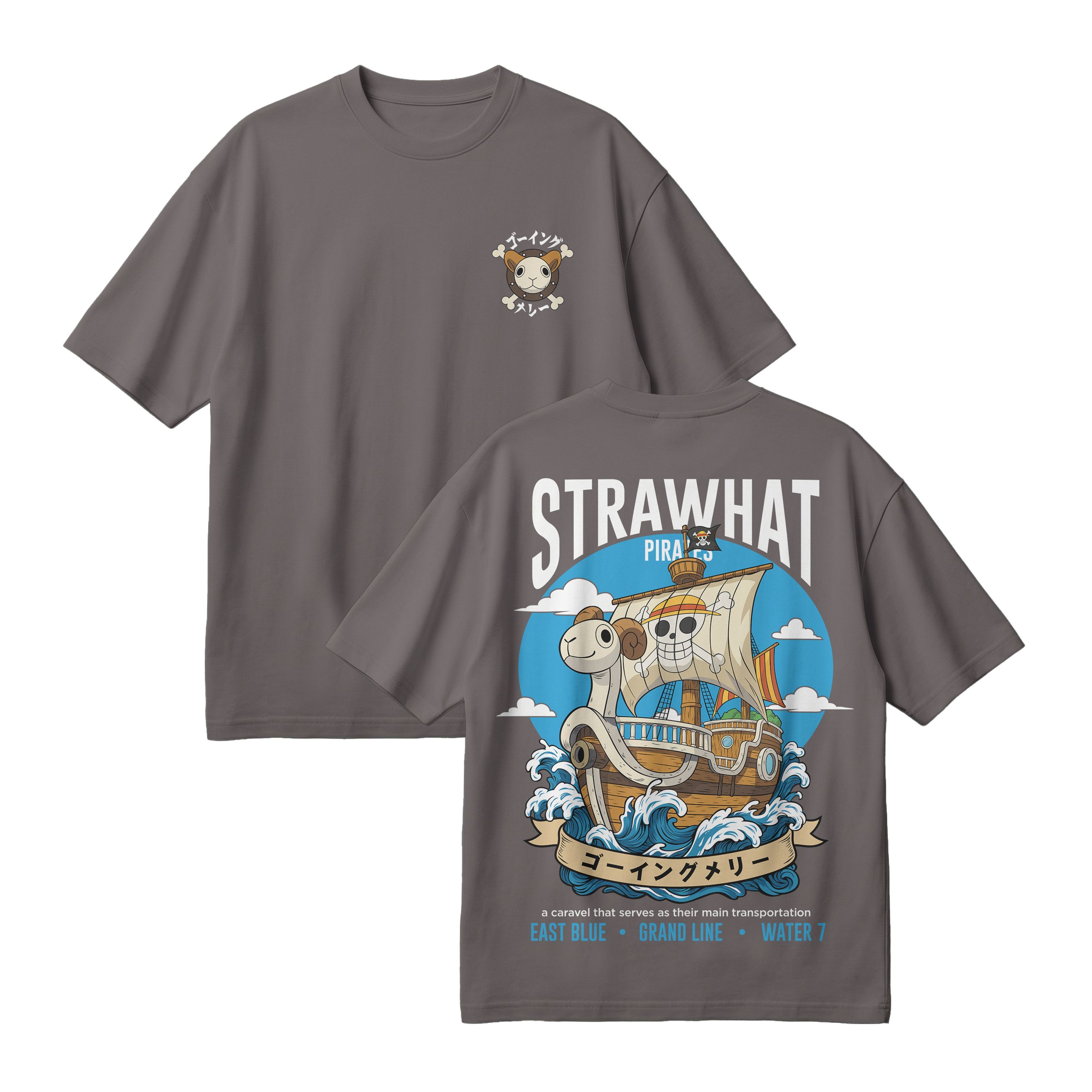 Anime One Piece Straw Hat Pirates Thousand Sunny Journey Oversized T-Shirt - RZM017