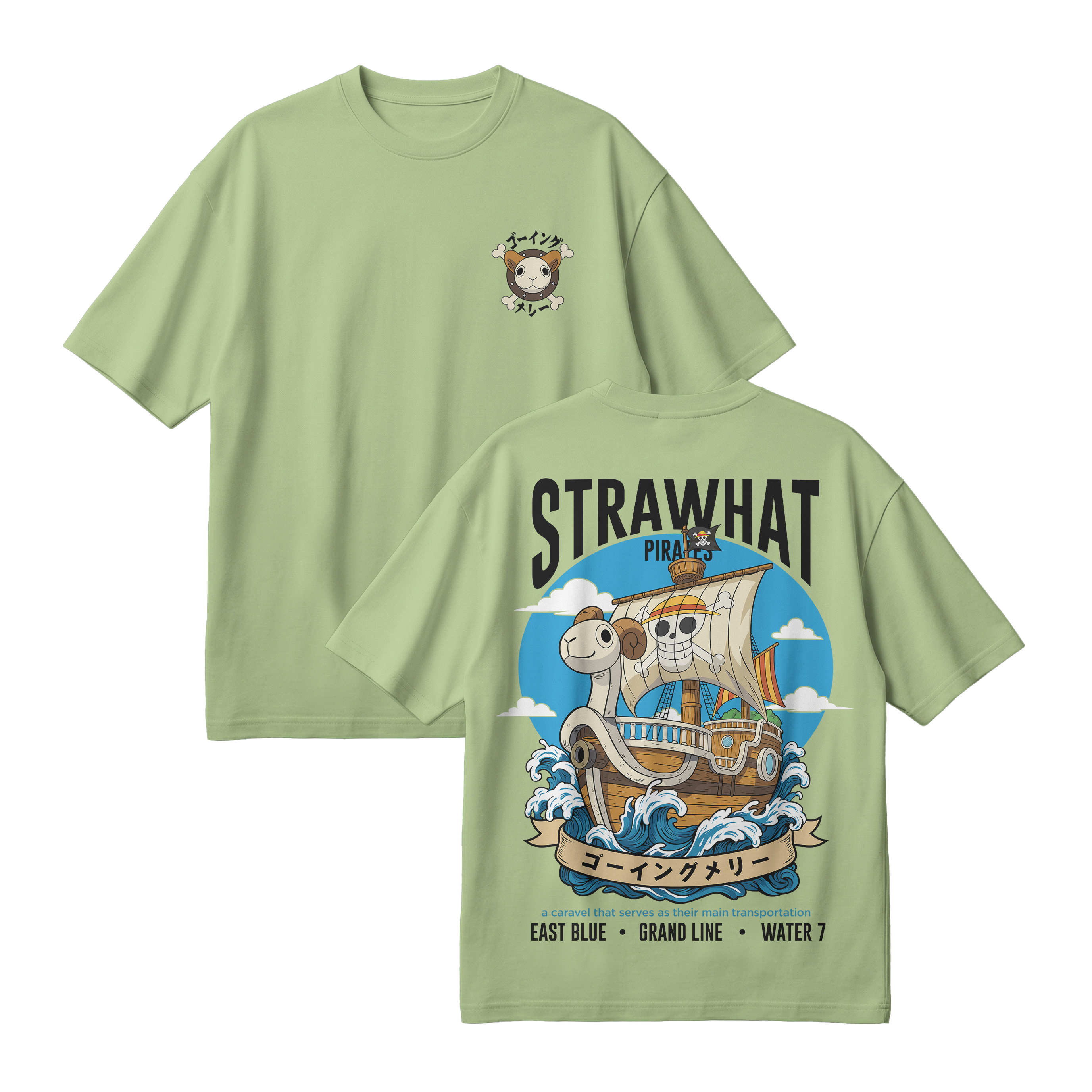 Anime One Piece Straw Hat Pirates Thousand Sunny Journey Oversized T-Shirt - RZM017