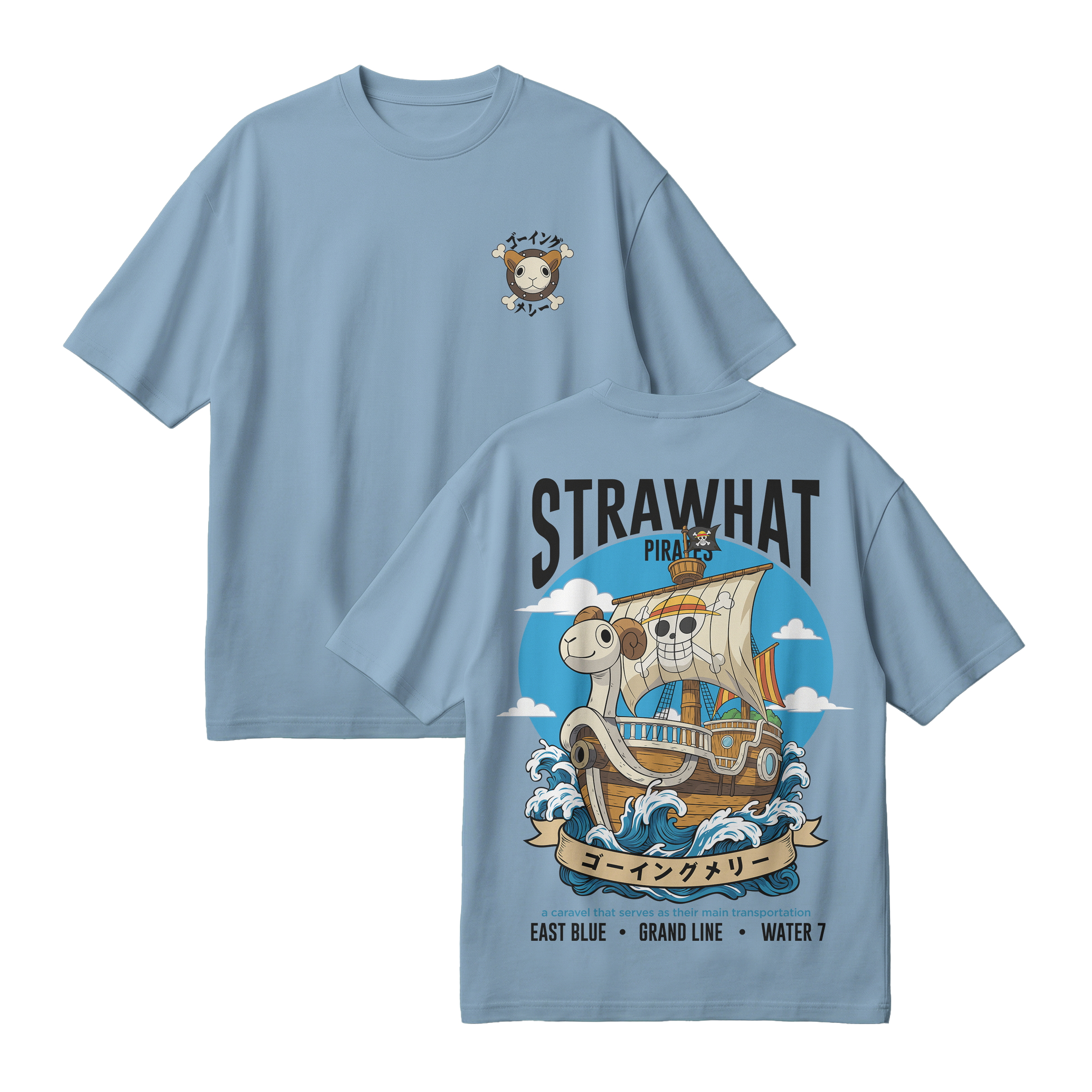 Anime One Piece Straw Hat Pirates Thousand Sunny Journey Oversized T-Shirt - RZM017