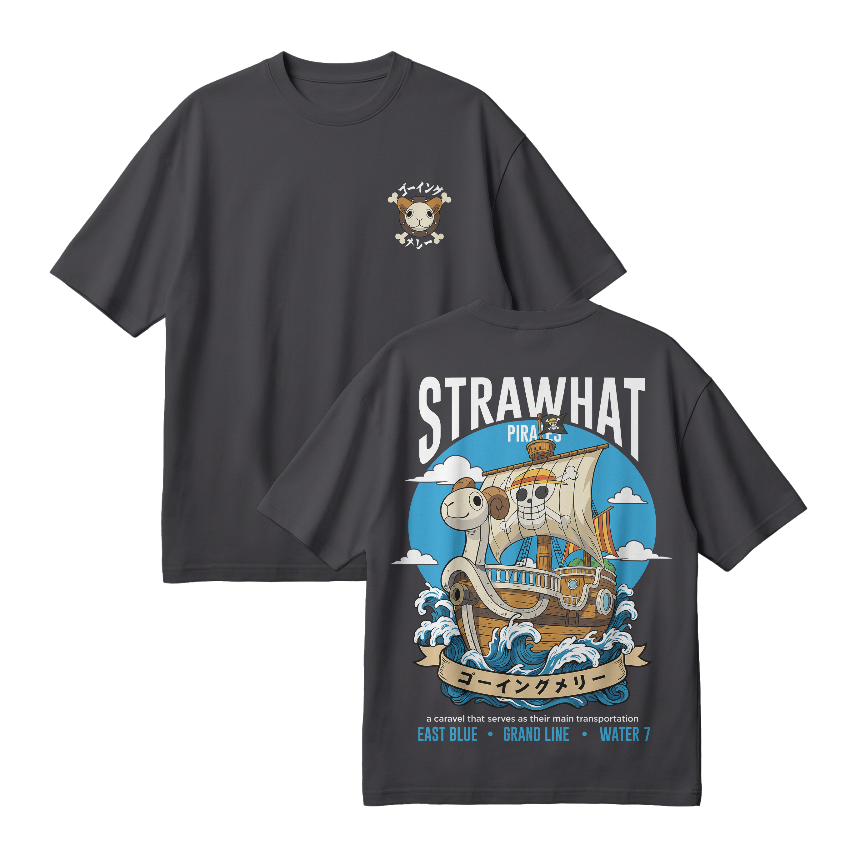 Anime One Piece Straw Hat Pirates Thousand Sunny Journey Oversized T-Shirt - RZM017