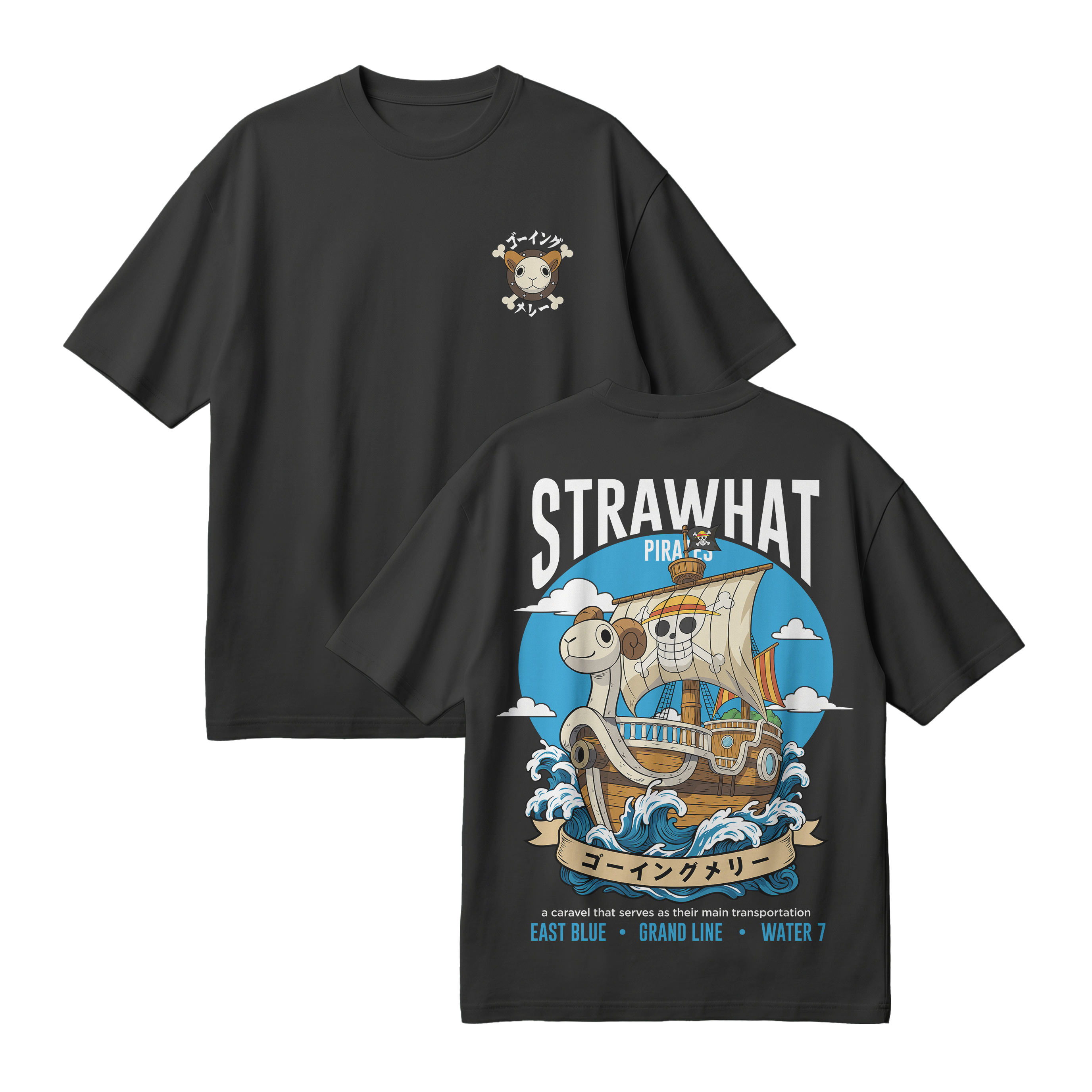 Anime One Piece Straw Hat Pirates Thousand Sunny Journey Oversized T-Shirt - RZM017