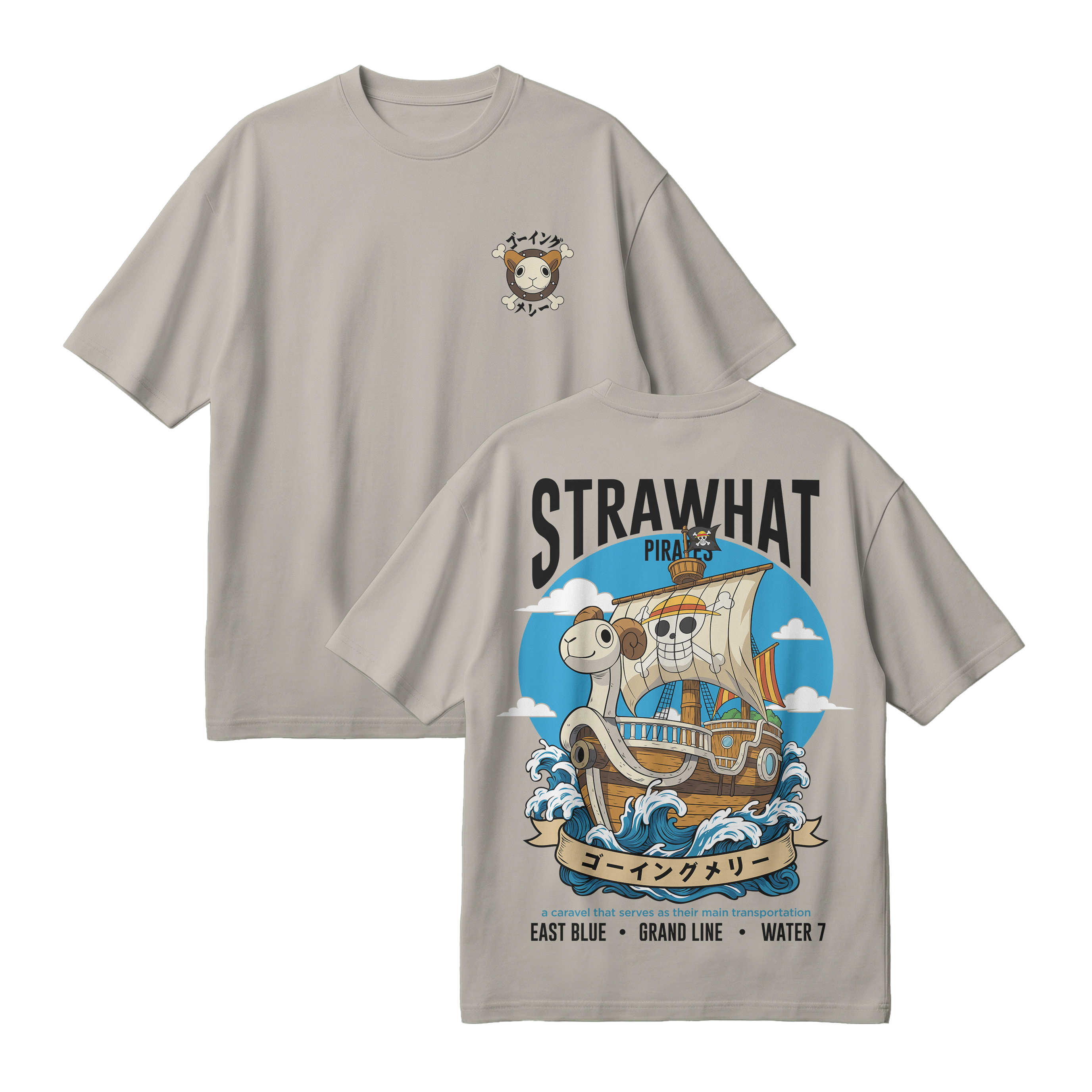 Anime One Piece Straw Hat Pirates Thousand Sunny Journey Oversized T-Shirt - RZM017