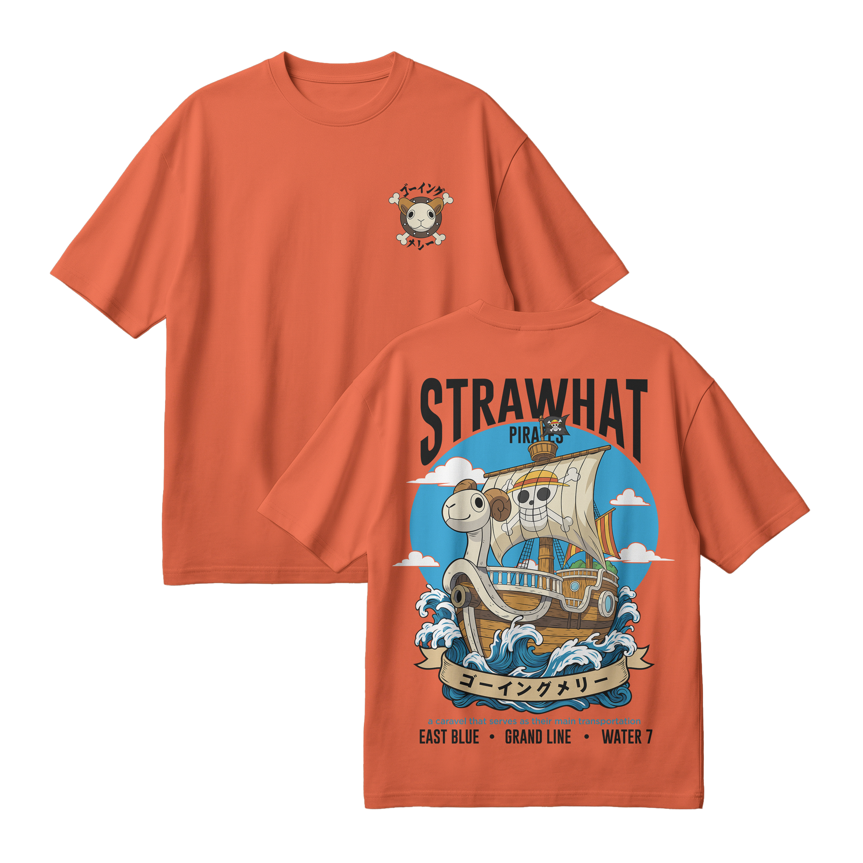 Anime One Piece Straw Hat Pirates Thousand Sunny Journey Oversized T-Shirt - RZM017