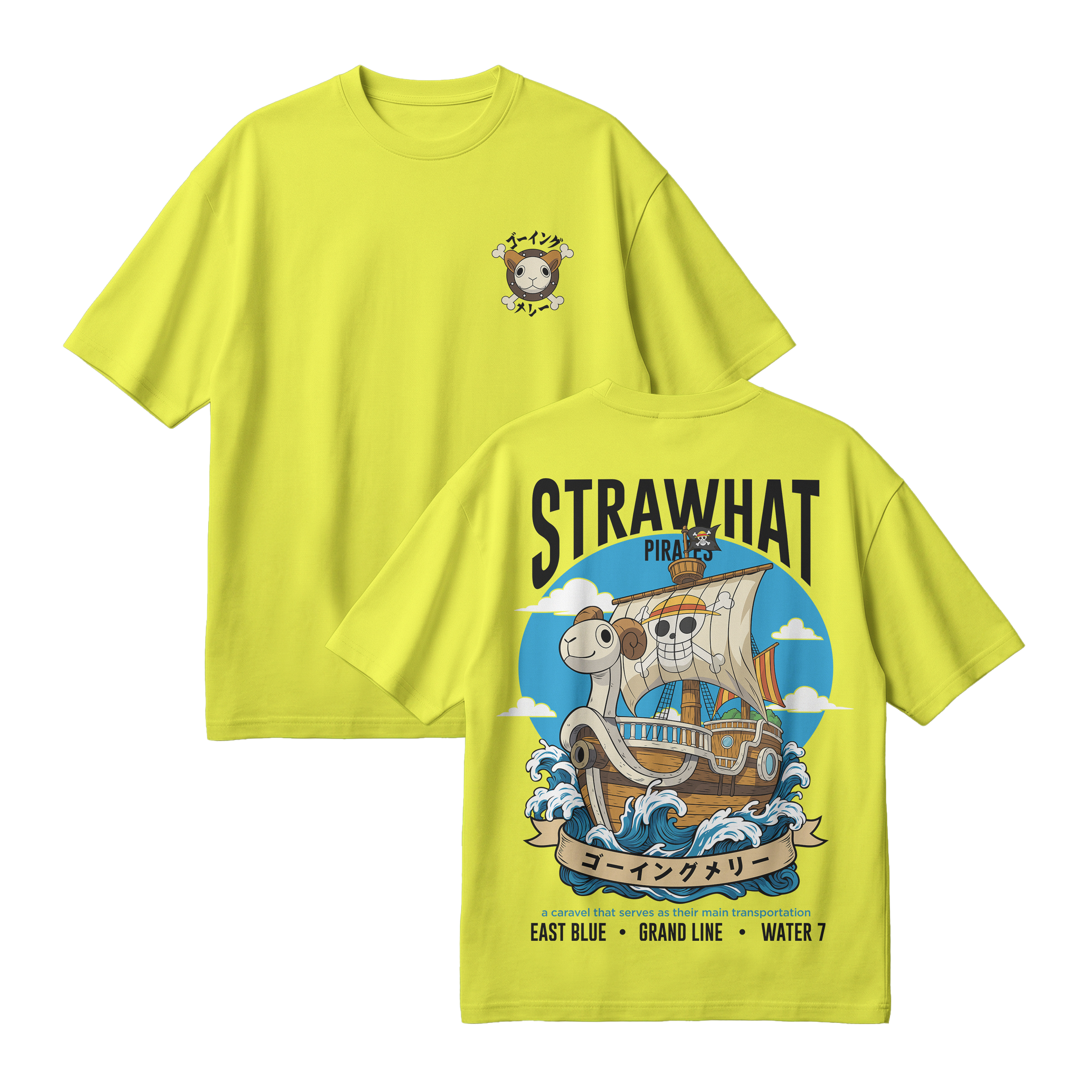 Anime One Piece Straw Hat Pirates Thousand Sunny Journey Oversized T-Shirt - RZM017