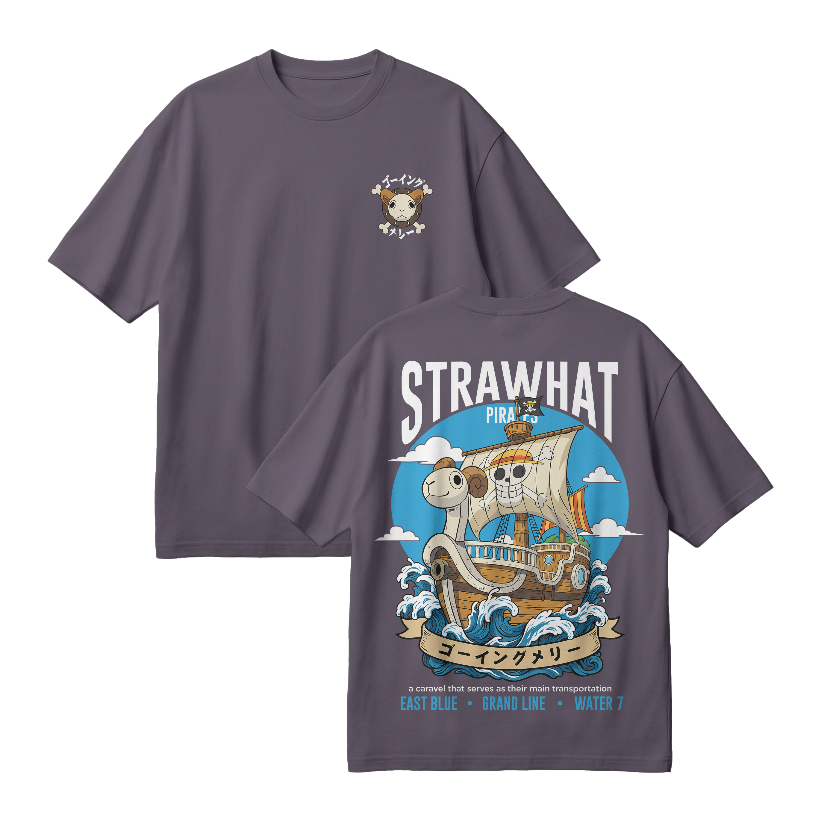 Anime One Piece Straw Hat Pirates Thousand Sunny Journey Oversized T-Shirt - RZM017