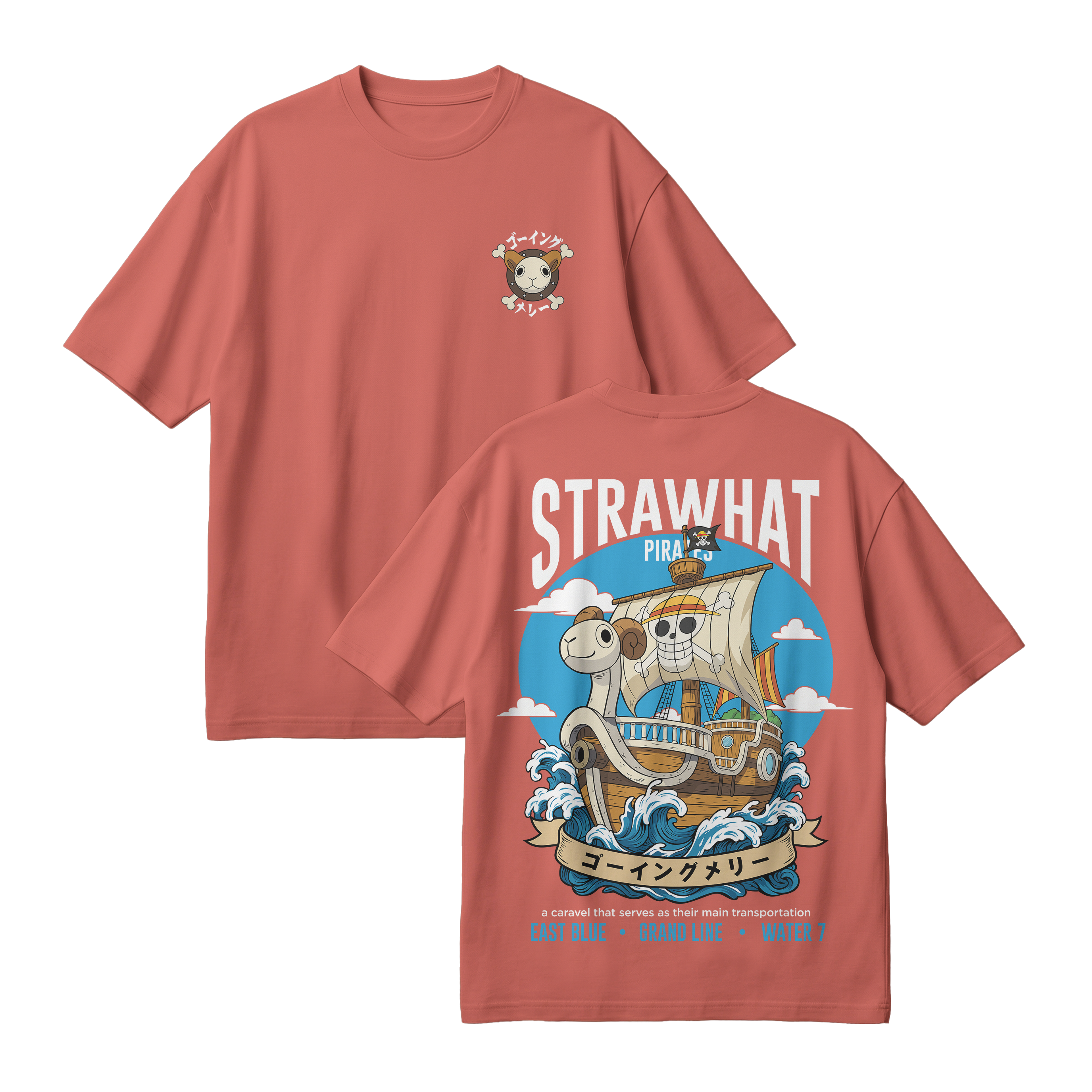 Anime One Piece Straw Hat Pirates Thousand Sunny Journey Oversized T-Shirt - RZM017