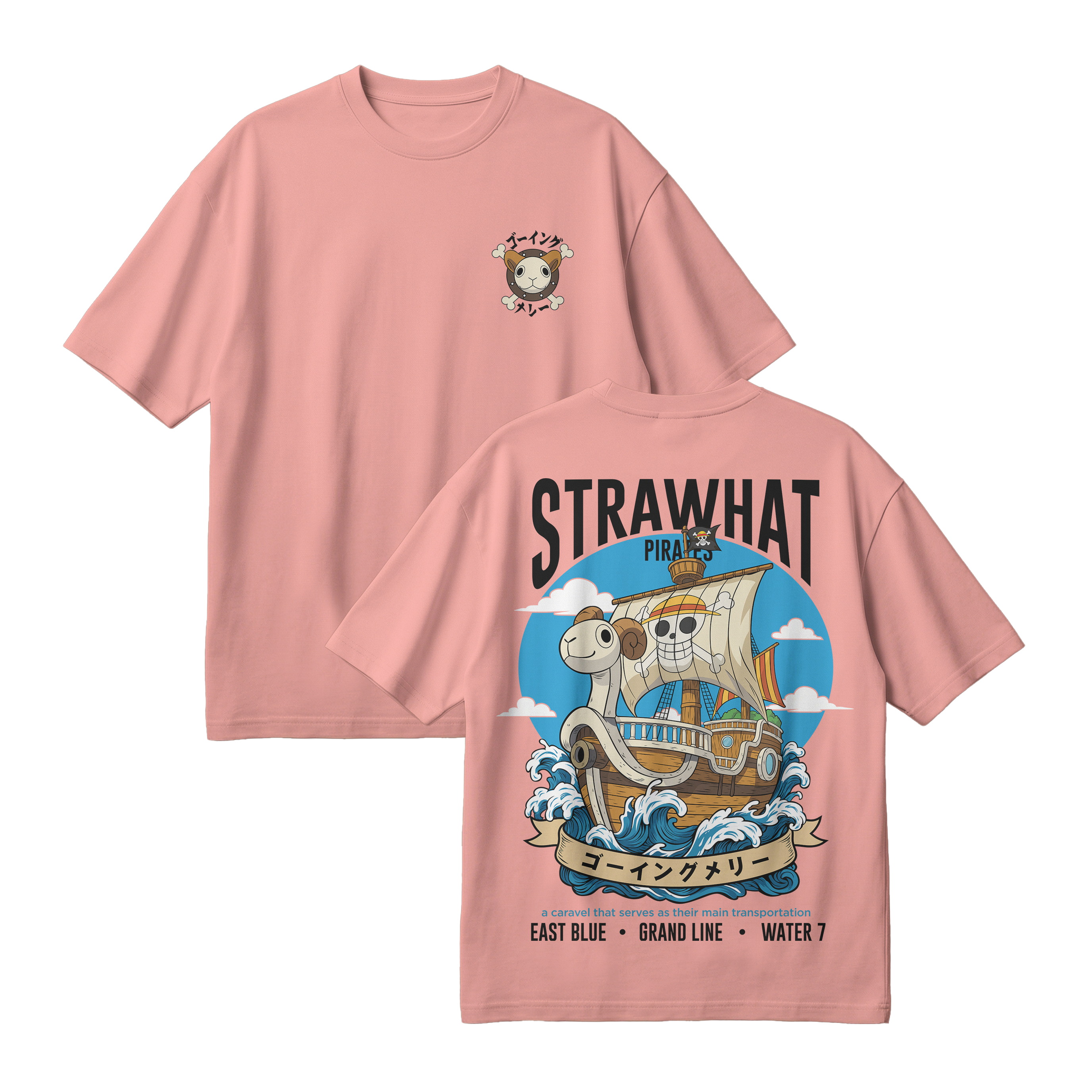 Anime One Piece Straw Hat Pirates Thousand Sunny Journey Oversized T-Shirt - RZM017