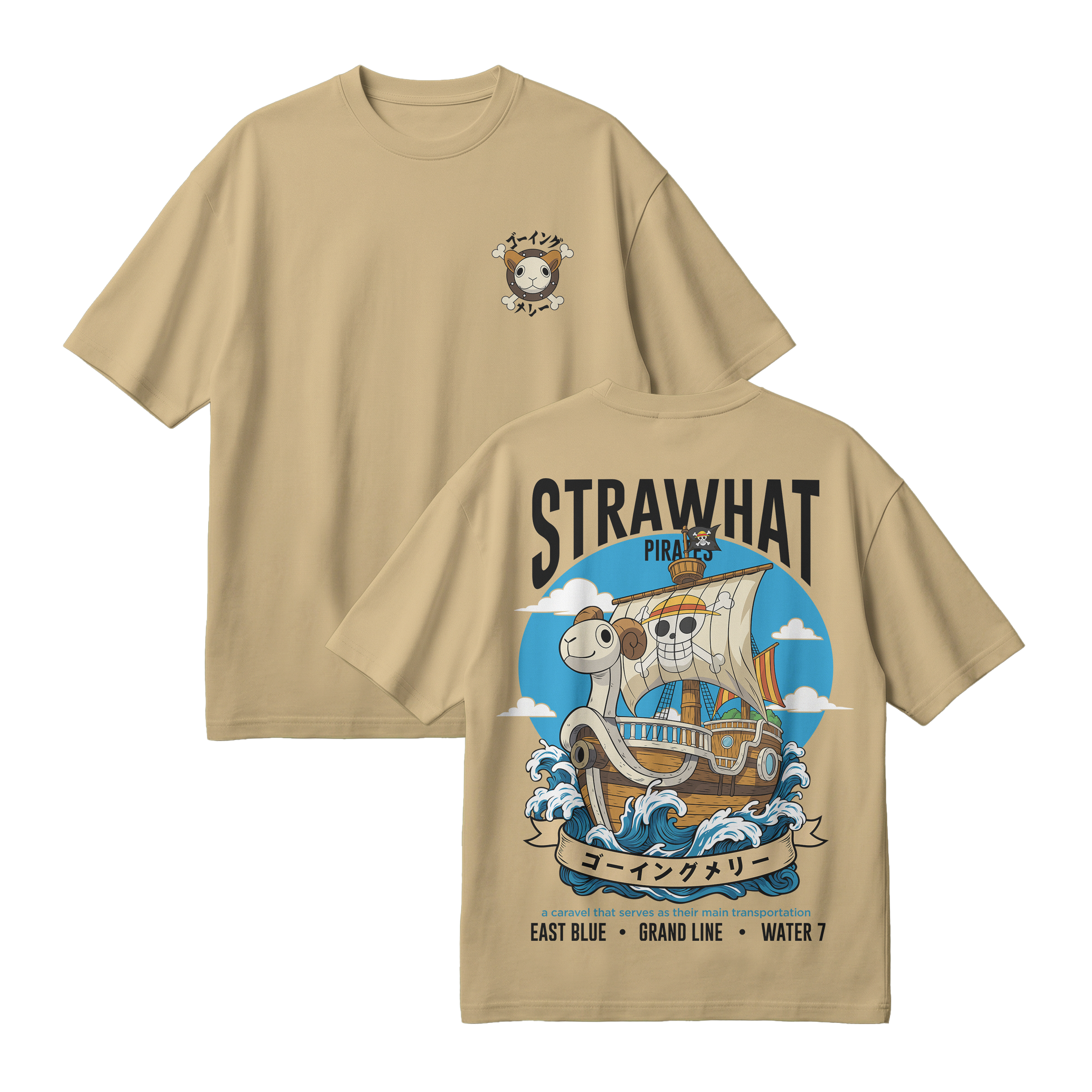 Anime One Piece Straw Hat Pirates Thousand Sunny Journey Oversized T-Shirt - RZM017