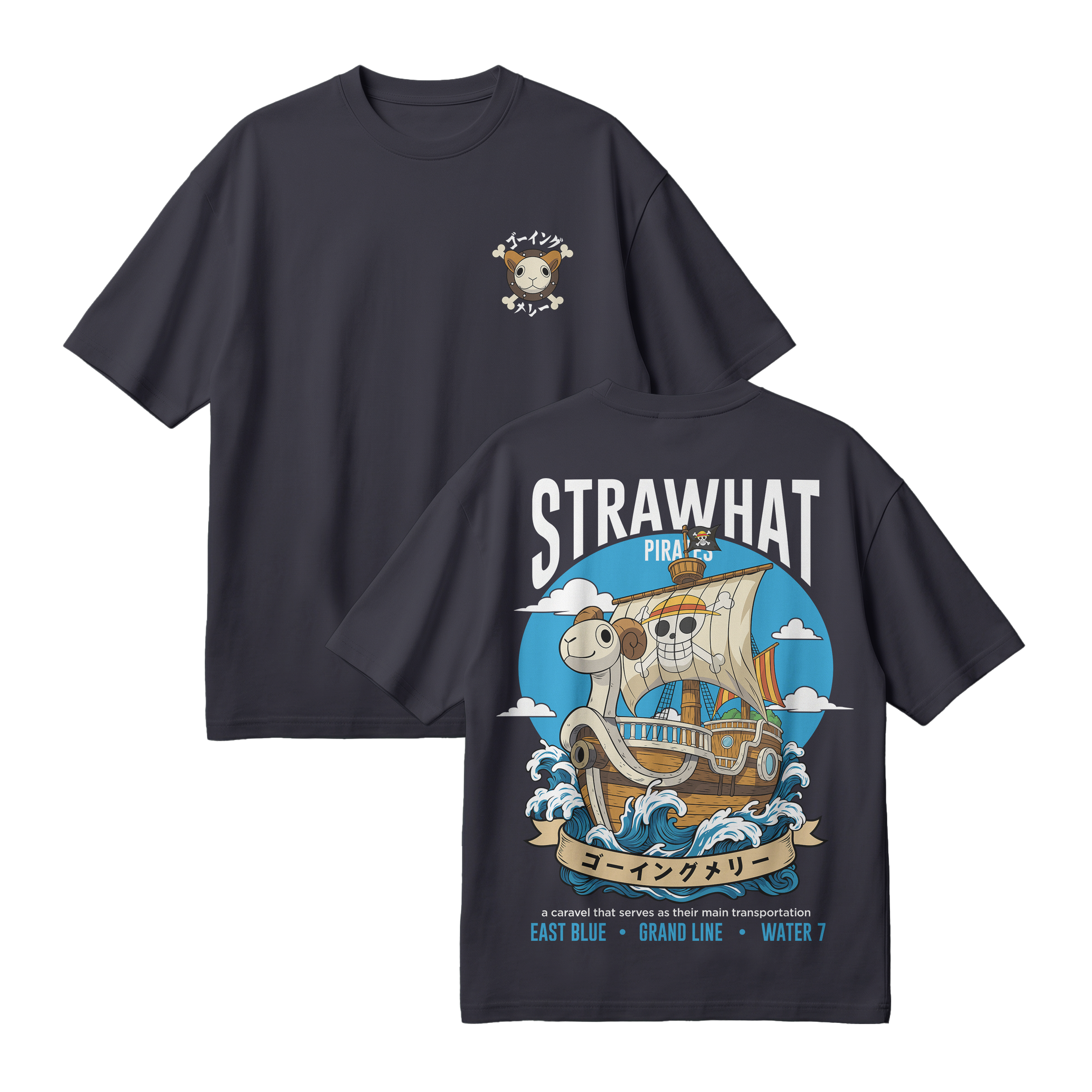 Anime One Piece Straw Hat Pirates Thousand Sunny Journey Oversized T-Shirt - RZM017